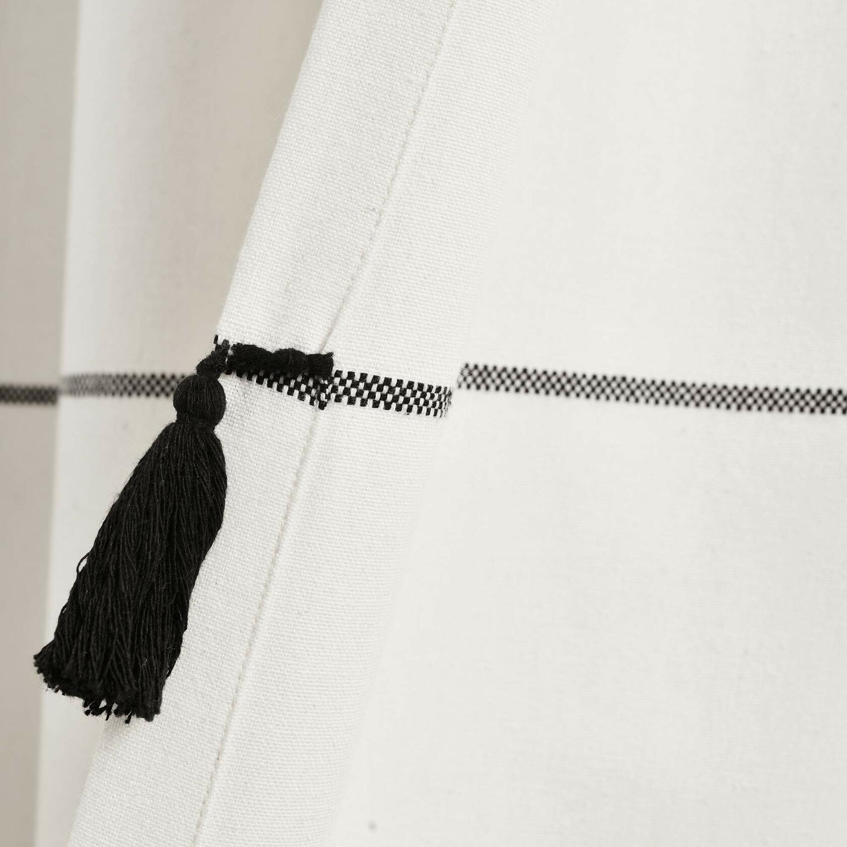 Lush Decor Farmhouse Boho Stripe Woven Tassel Yarn Dyed Cotton Window Curtain Panel Pair, 95" L x 42" W, Ivory & Black