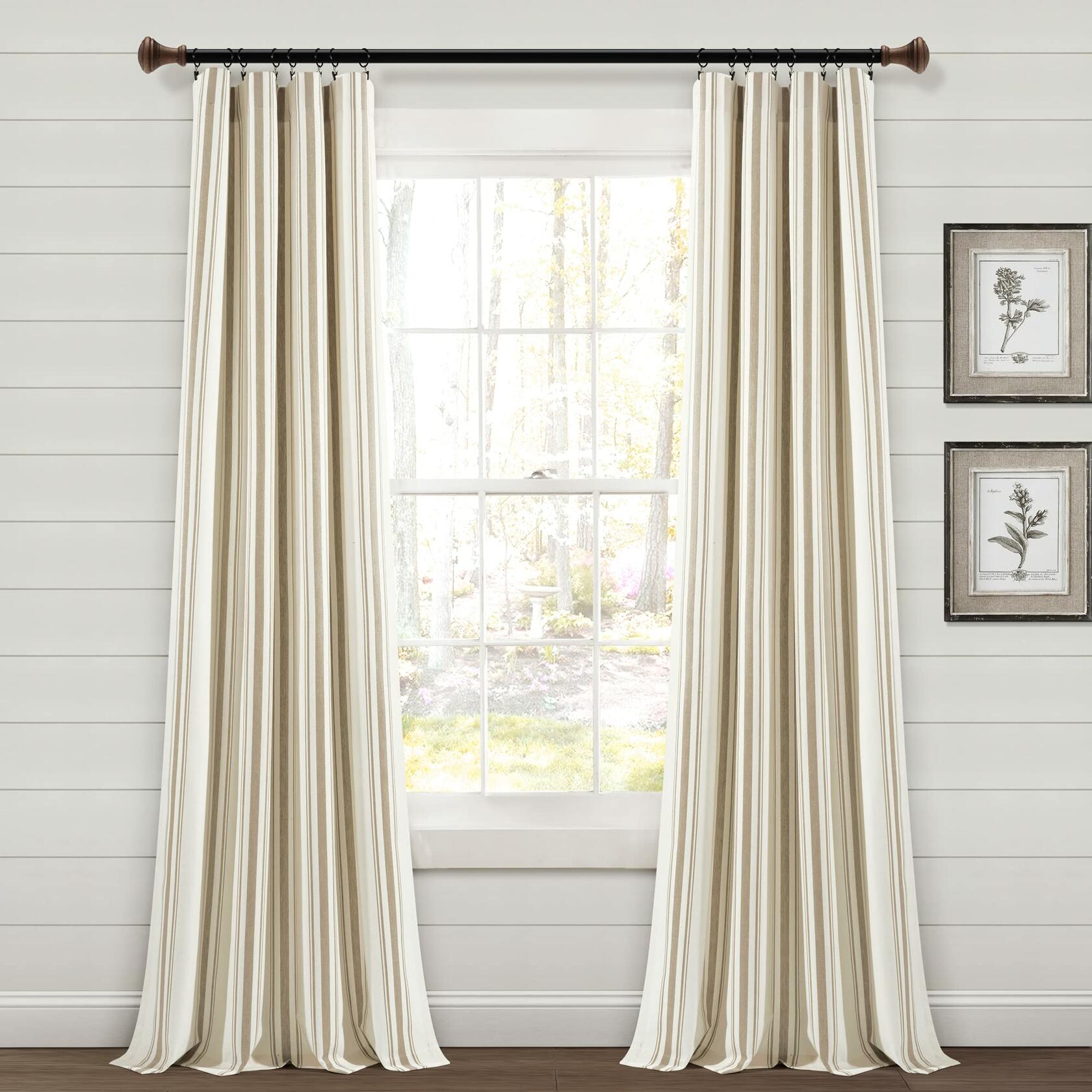 Lush Decor Farmhouse Stripe Yarn Dyed Cotton Window Curtain Panel Pair, 42" W x 84" L, Neutral - Classic Modern Rustic Charm - Eco Friendly Cotton Fabric