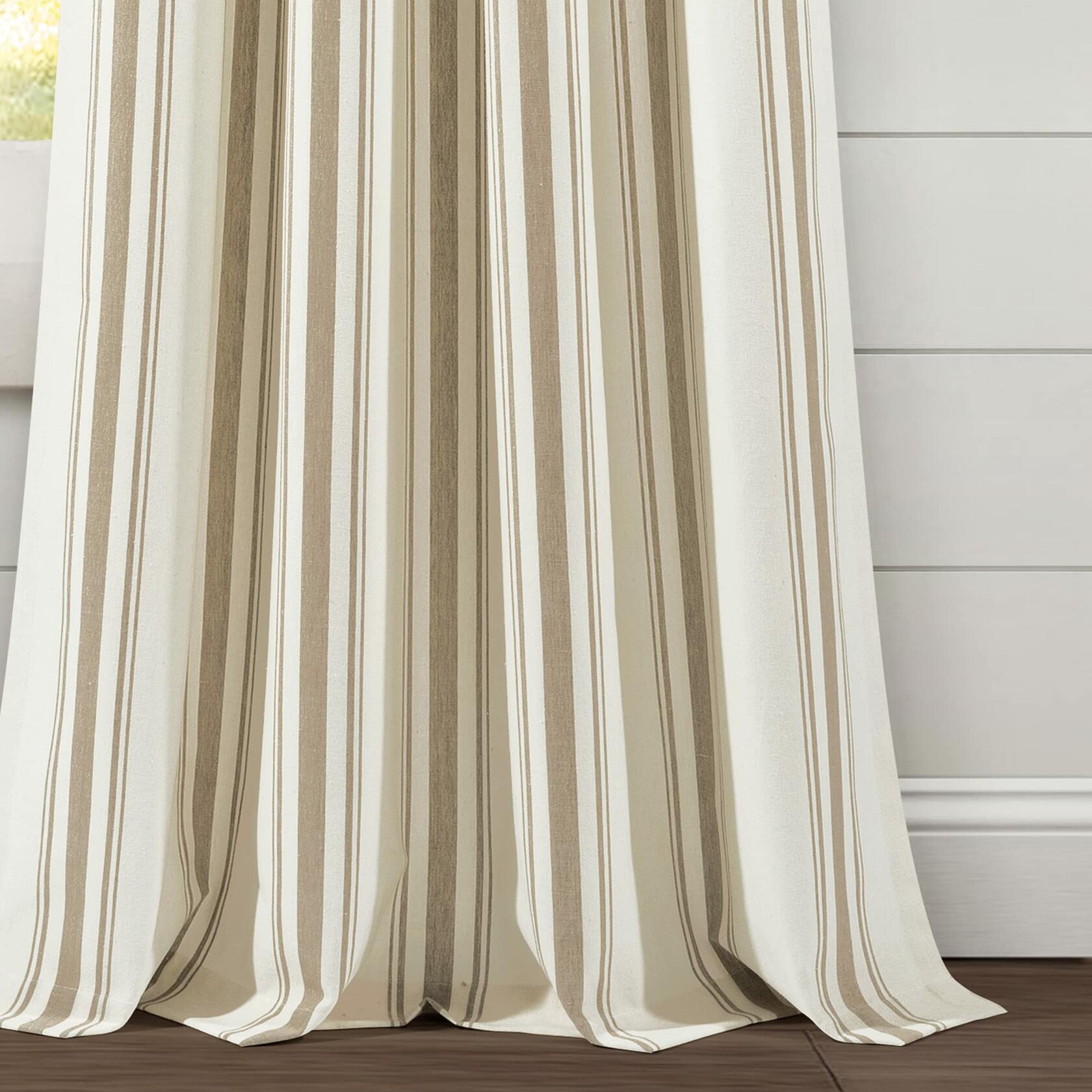 Lush Decor Farmhouse Stripe Yarn Dyed Cotton Window Curtain Panel Pair, 42" W x 84" L, Neutral - Classic Modern Rustic Charm - Eco Friendly Cotton Fabric
