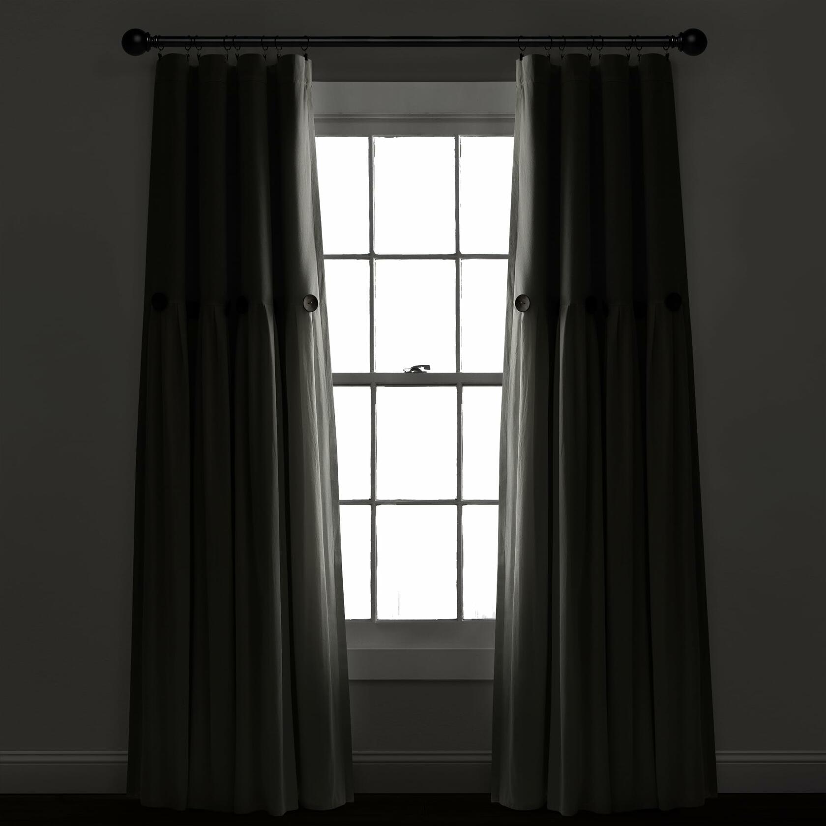 Lush Decor Linen Button Window Curtain Panel, Single, 40" W x 84" L, Off-white - Country Curtains - Rustic Decor - Color Block Modern Farmhouse Curtains For Living Room, Bedroom & Dining Room