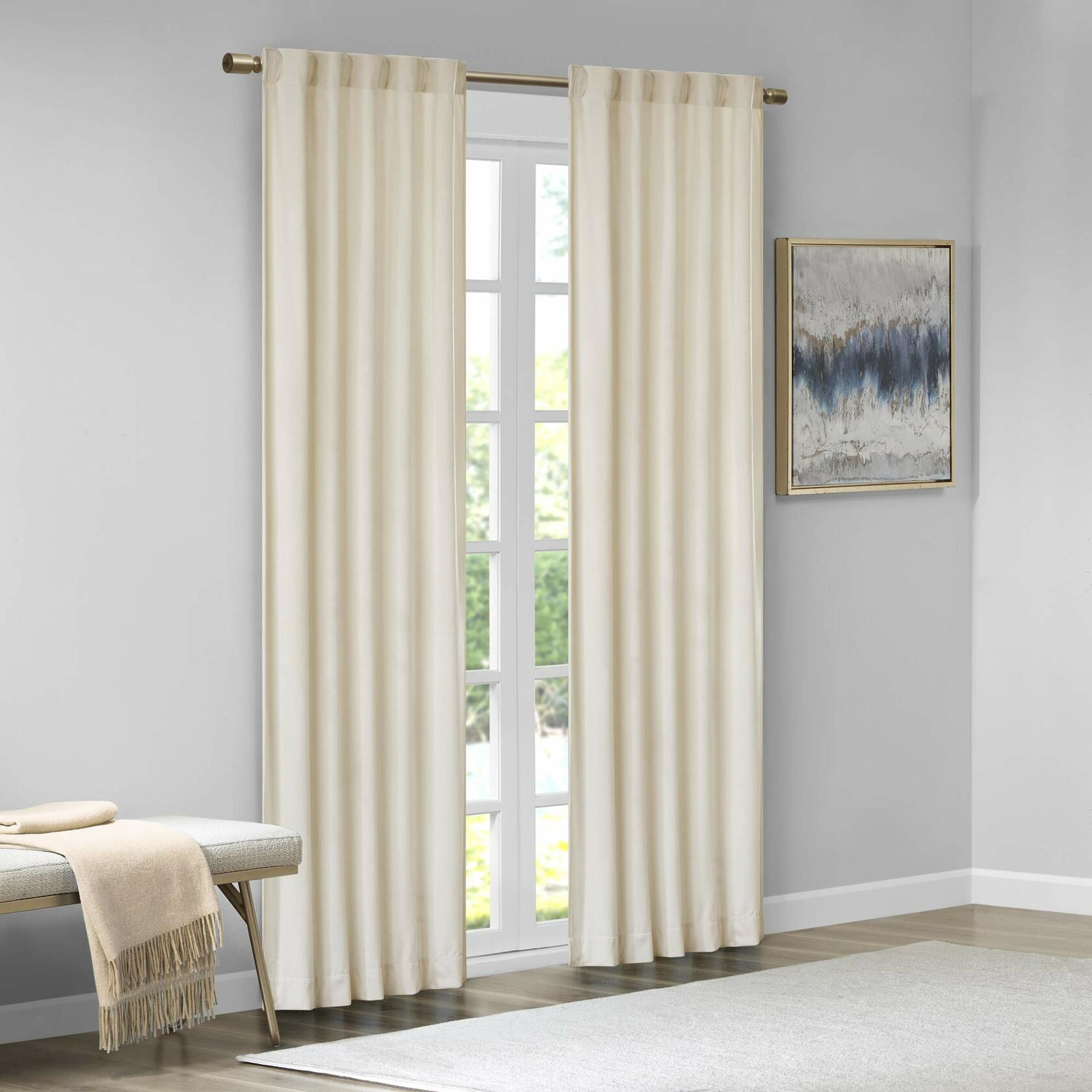 Sun Smart Colt Room Darkening Poly Velvet Rod Pocket/Back Tab Window Treatment Curtain Set Panel Pair Drapes for Bedroom Living Room and Dorm, 95" Panel, Ivory