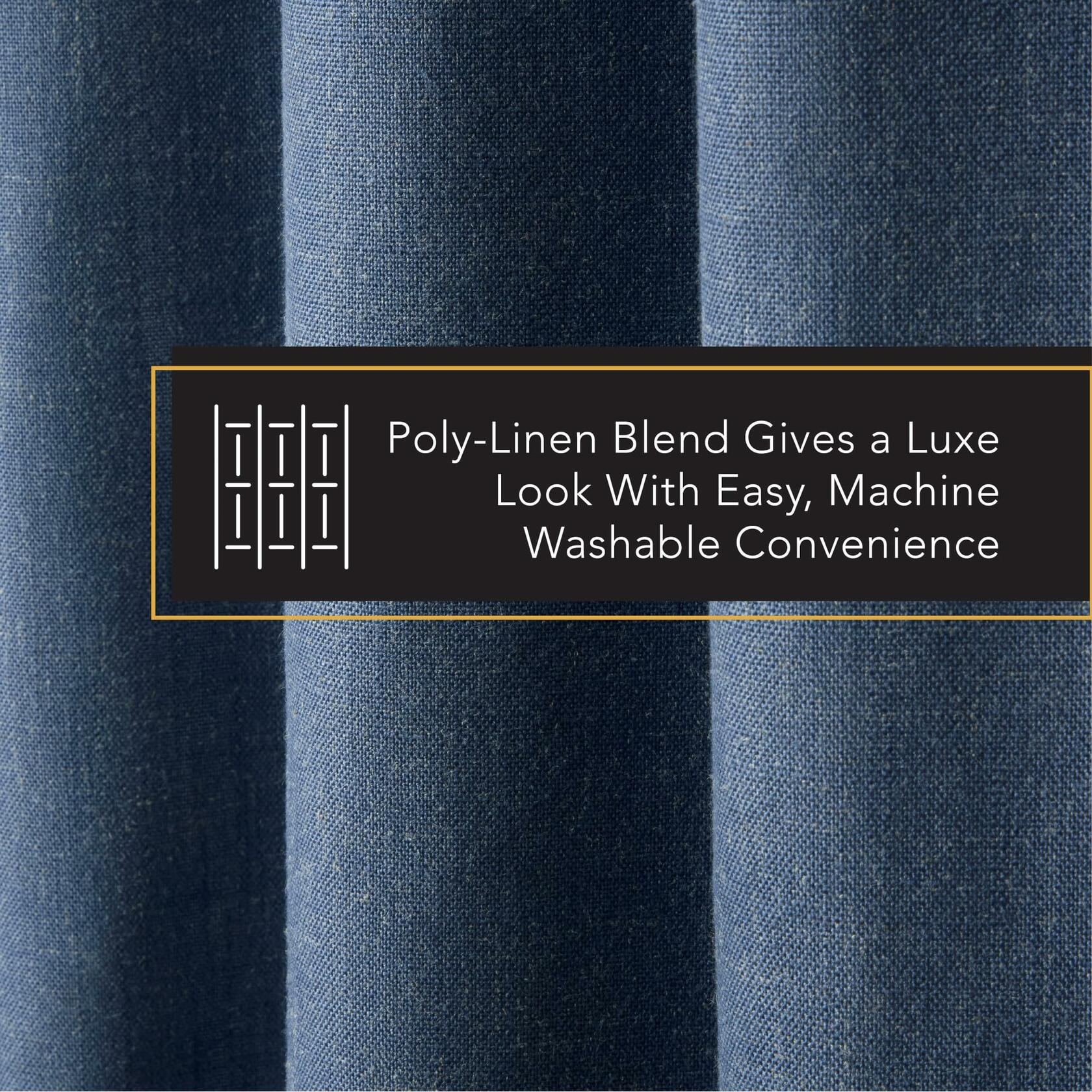 TOWN & COUNTRY LUXE Davos Solid Linen Texture Indoor Curtains, 100% Blackout with Energy Efficient Lining, Back Tab/Rod Pocket Top, 2-Pack Set, Navy Blue, 50"x108"
