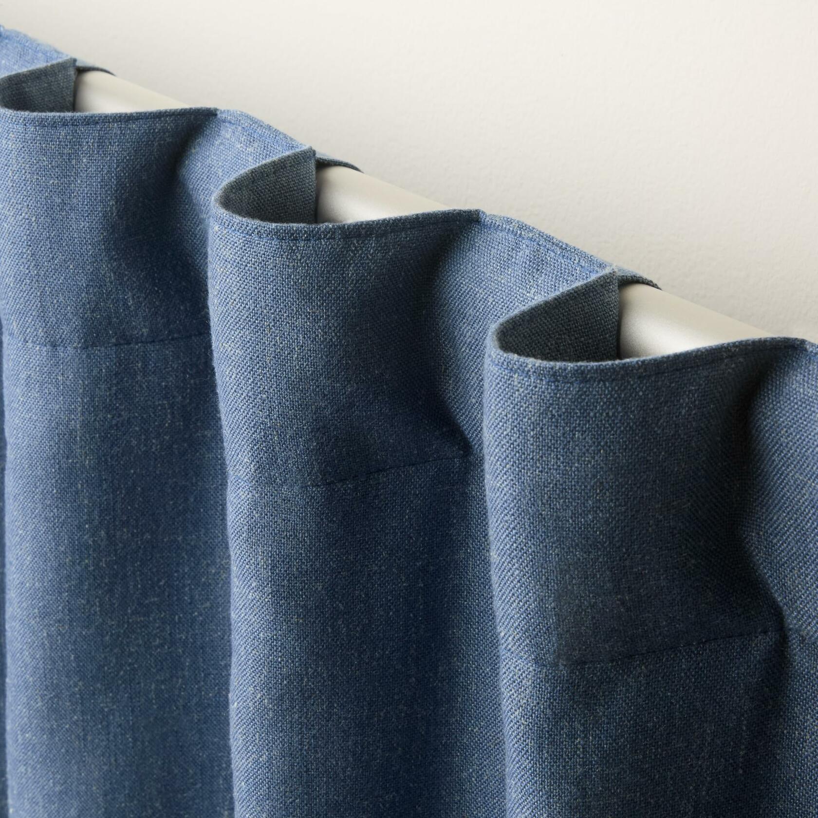 TOWN & COUNTRY LUXE Davos Solid Linen Texture Indoor Curtains, 100% Blackout with Energy Efficient Lining, Back Tab/Rod Pocket Top, 2-Pack Set, Navy Blue, 50"x108"
