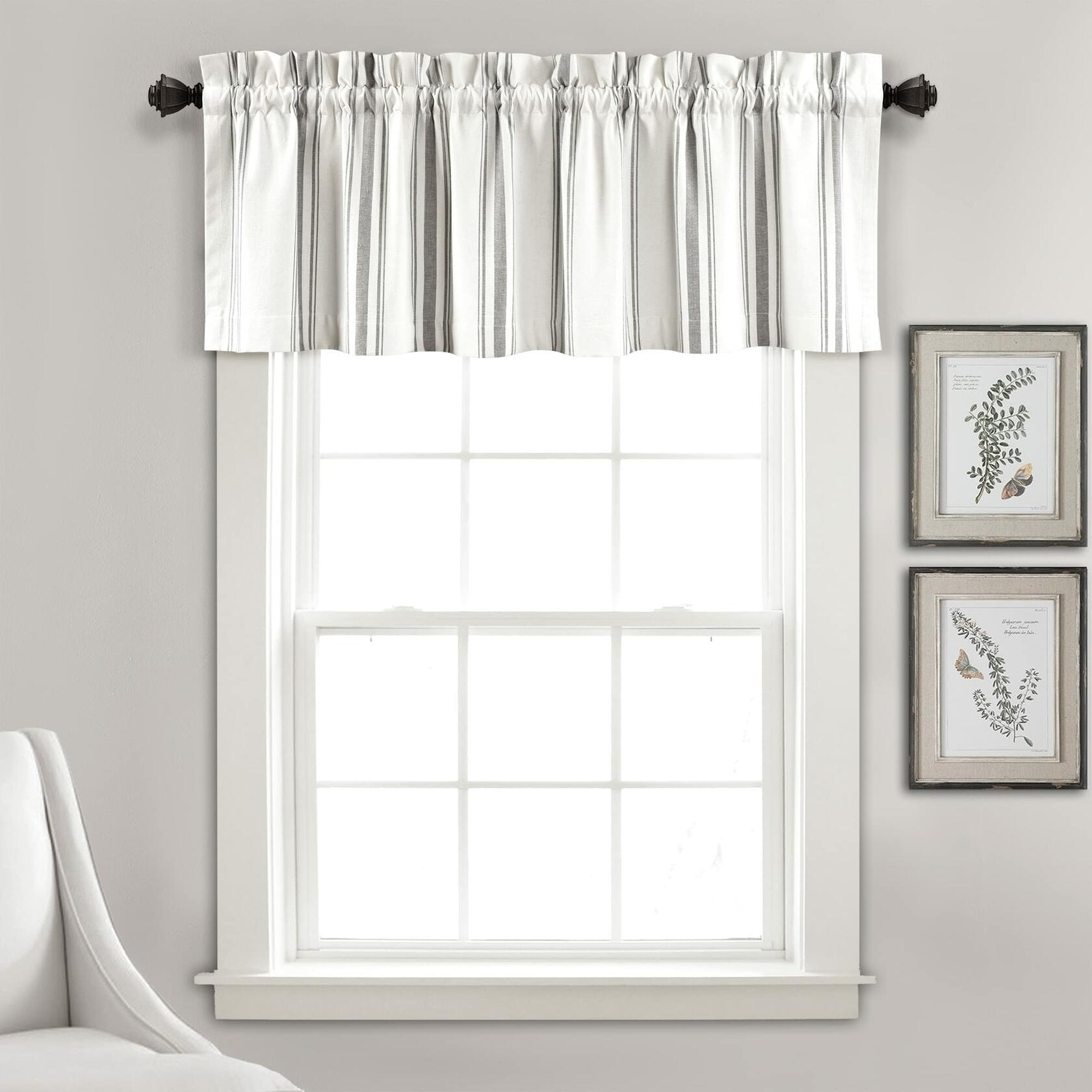 Lush Decor Farmhouse Stripe Yarn Dyed Recycled Cotton Window Curtain Valance, 18" L x 52" W, Gray - Classic Modern Rustic Charm - Eco Friendly Cotton Fabric