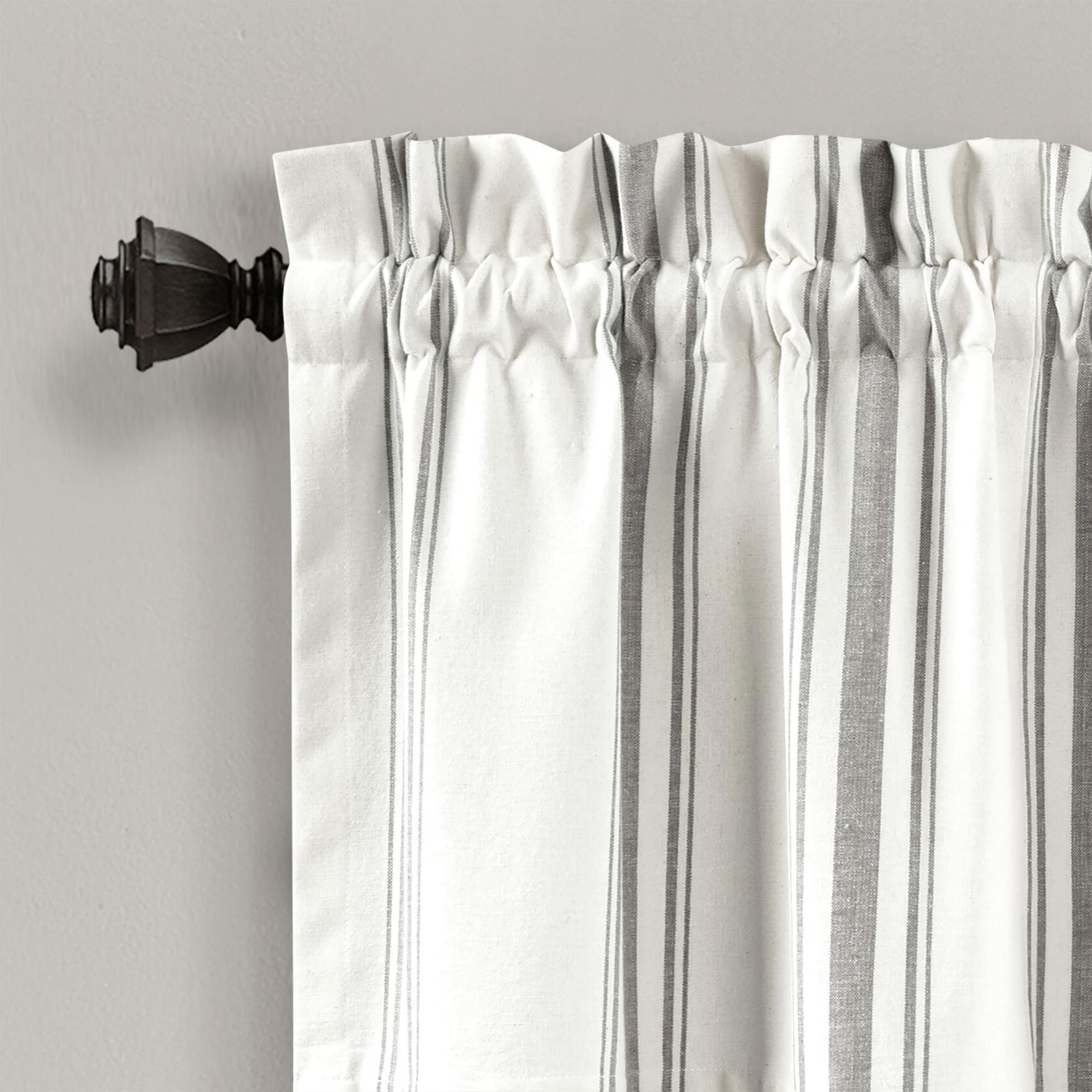 Lush Decor Farmhouse Stripe Yarn Dyed Recycled Cotton Window Curtain Valance, 18" L x 52" W, Gray - Classic Modern Rustic Charm - Eco Friendly Cotton Fabric