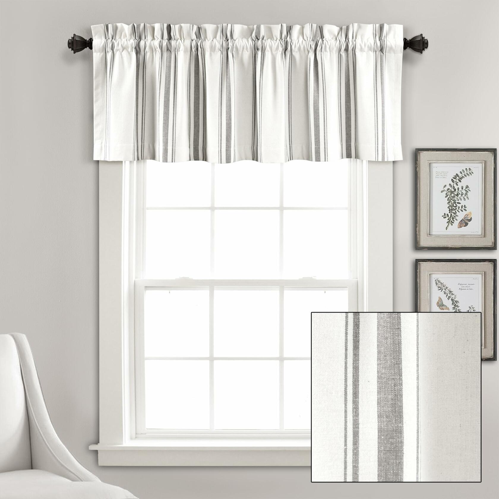 Lush Decor Farmhouse Stripe Yarn Dyed Recycled Cotton Window Curtain Valance, 18" L x 52" W, Gray - Classic Modern Rustic Charm - Eco Friendly Cotton Fabric