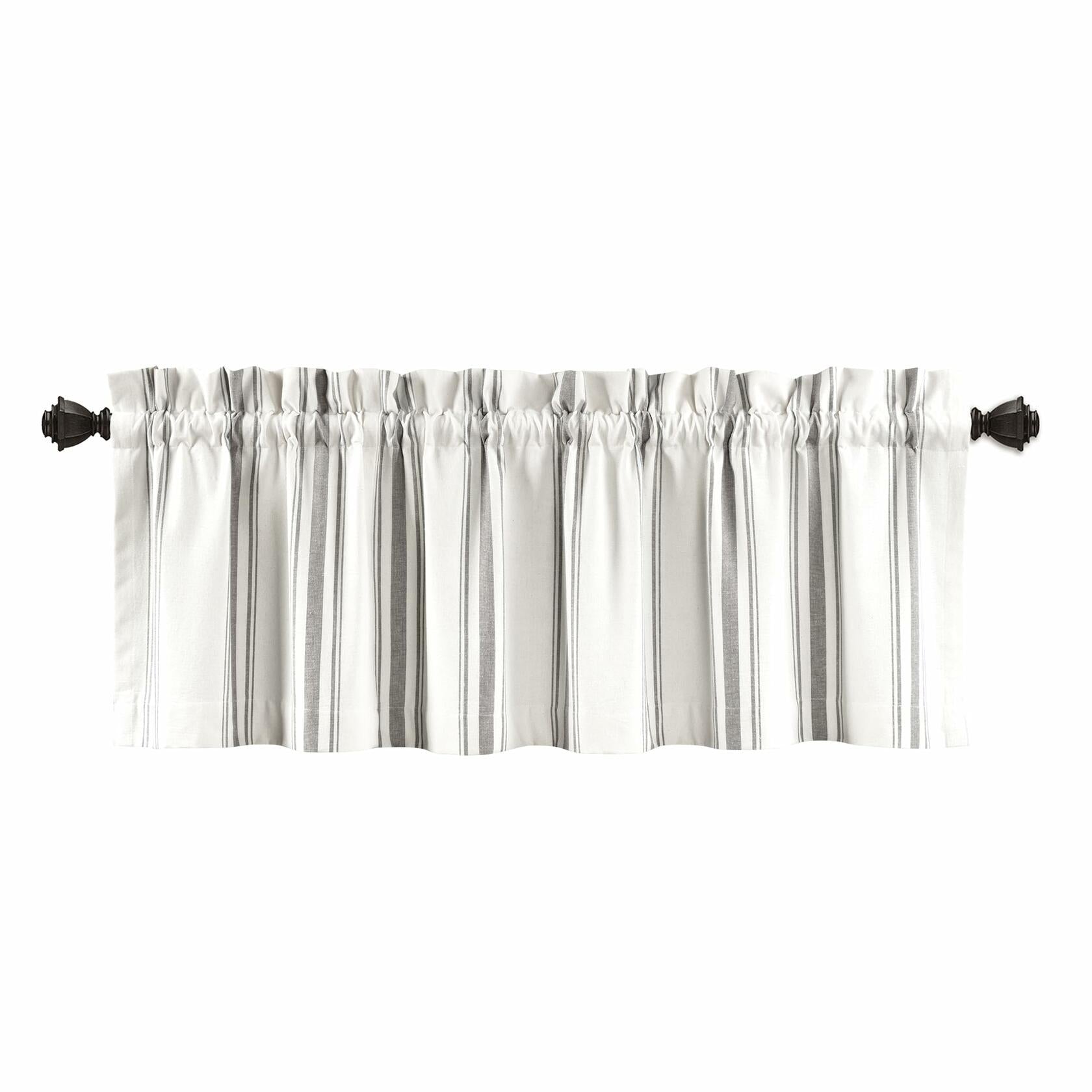 Lush Decor Farmhouse Stripe Yarn Dyed Recycled Cotton Window Curtain Valance, 18" L x 52" W, Gray - Classic Modern Rustic Charm - Eco Friendly Cotton Fabric