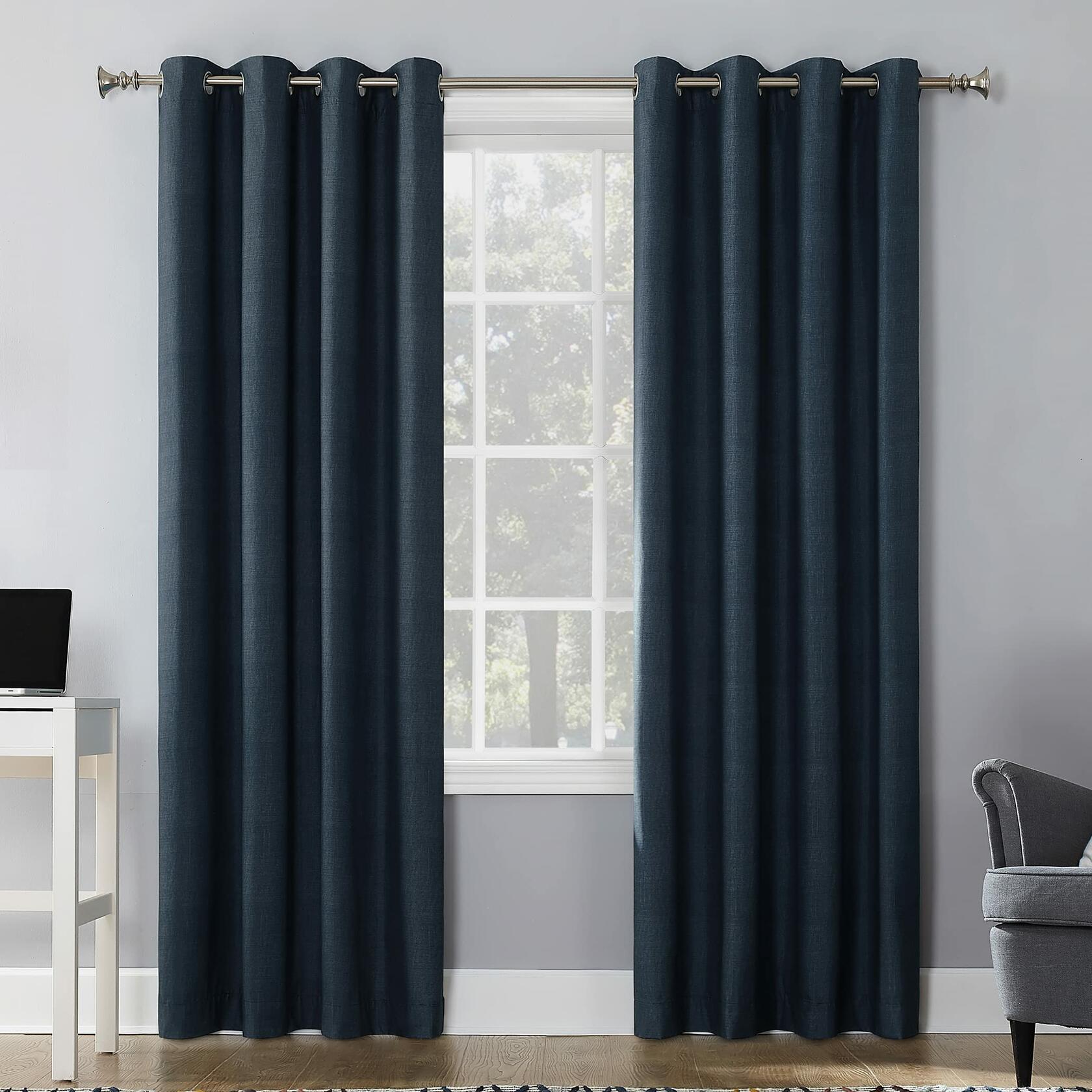 Sun Zero Columbia Thermal Insulated 100% Blackout Grommet Curtain Single Panel, 50" x 95", Navy Blue