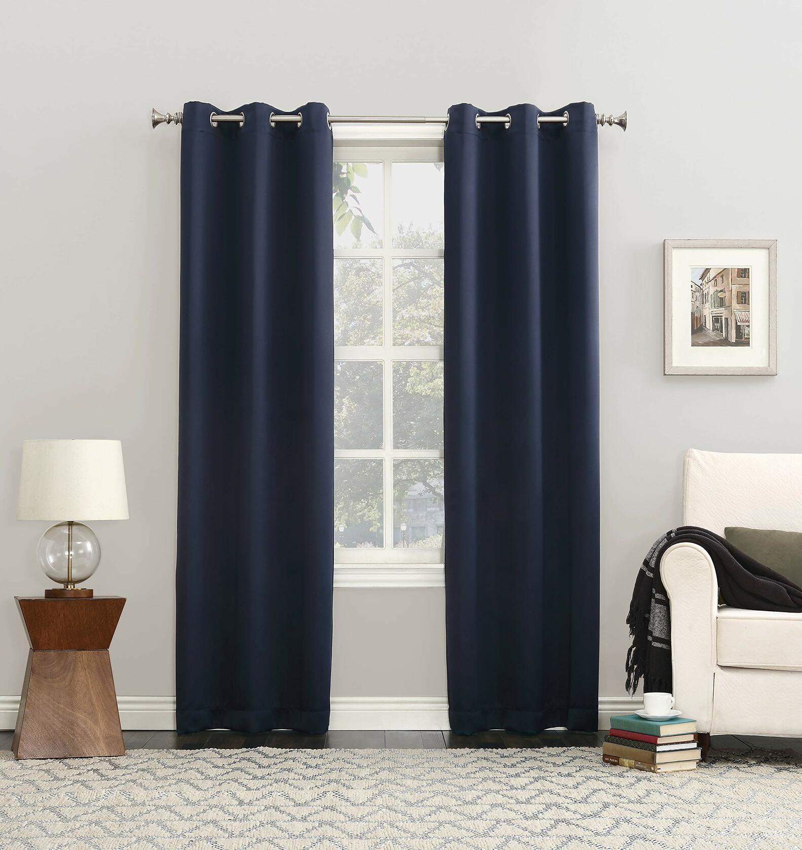Sun Zero Easton Energy Saving Blackout Grommet Curtain Panel, 84.00" x 40.00", Navy Blue