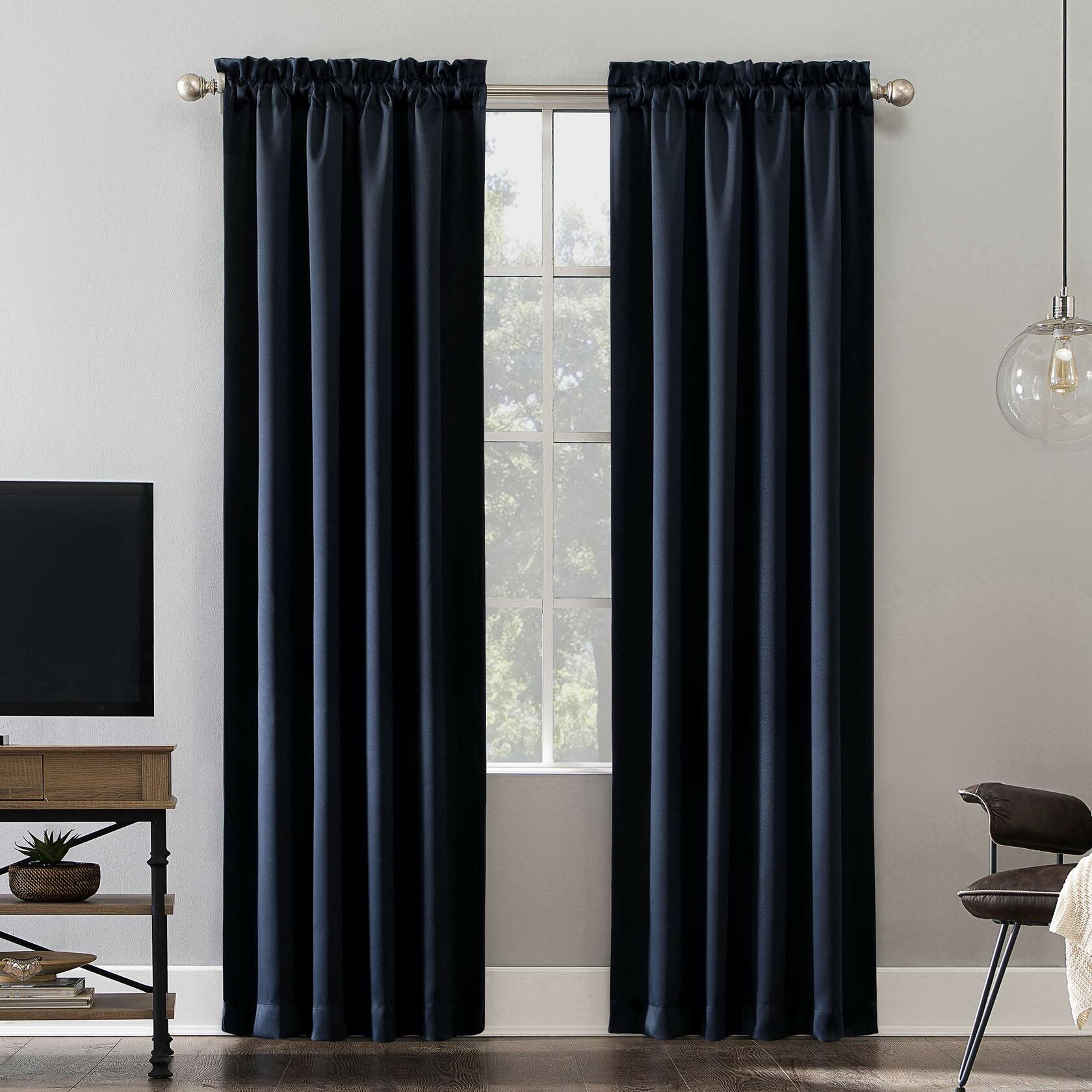 Sun Zero Oslo Theater Grade Extreme Total Blackout Rod Pocket Curtain Panel, 52" x 84", Navy Blue