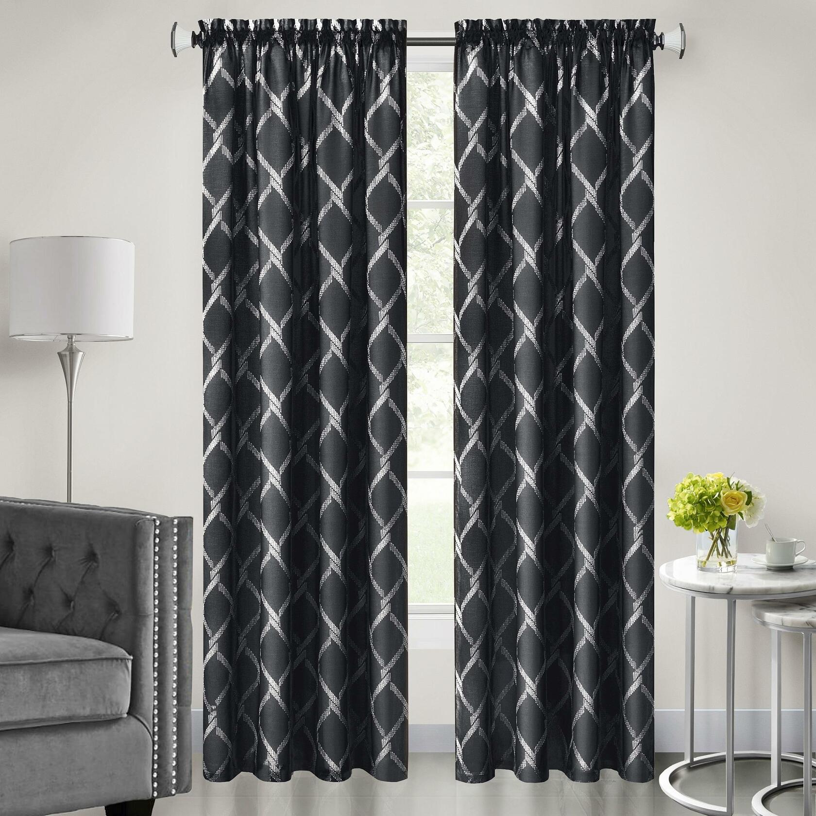Achim Home Furnishings Bombay Double Layered Rod Pocket Window Curtain Panel, 52" x 63", Black