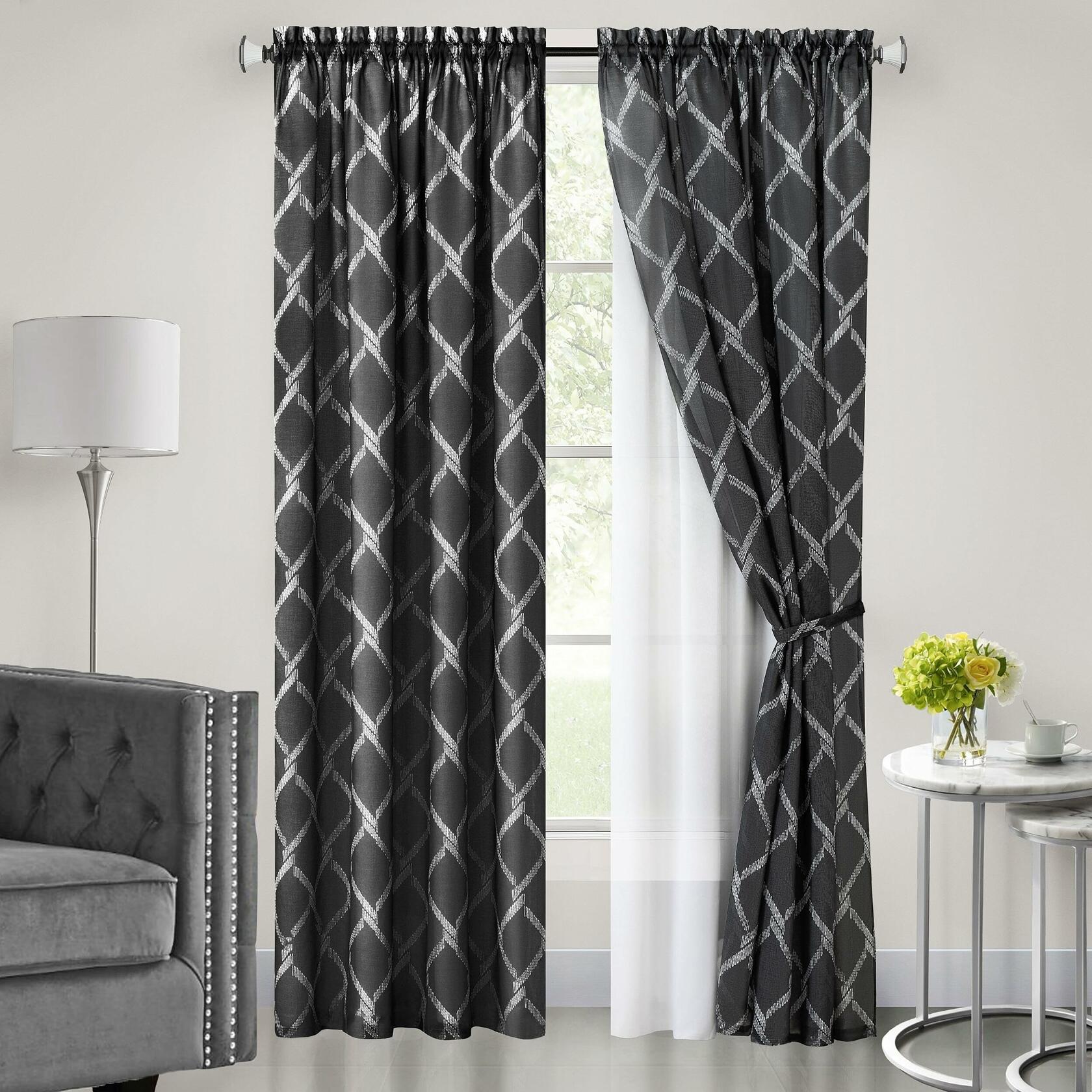 Achim Home Furnishings Bombay Double Layered Rod Pocket Window Curtain Panel, 52" x 63", Black