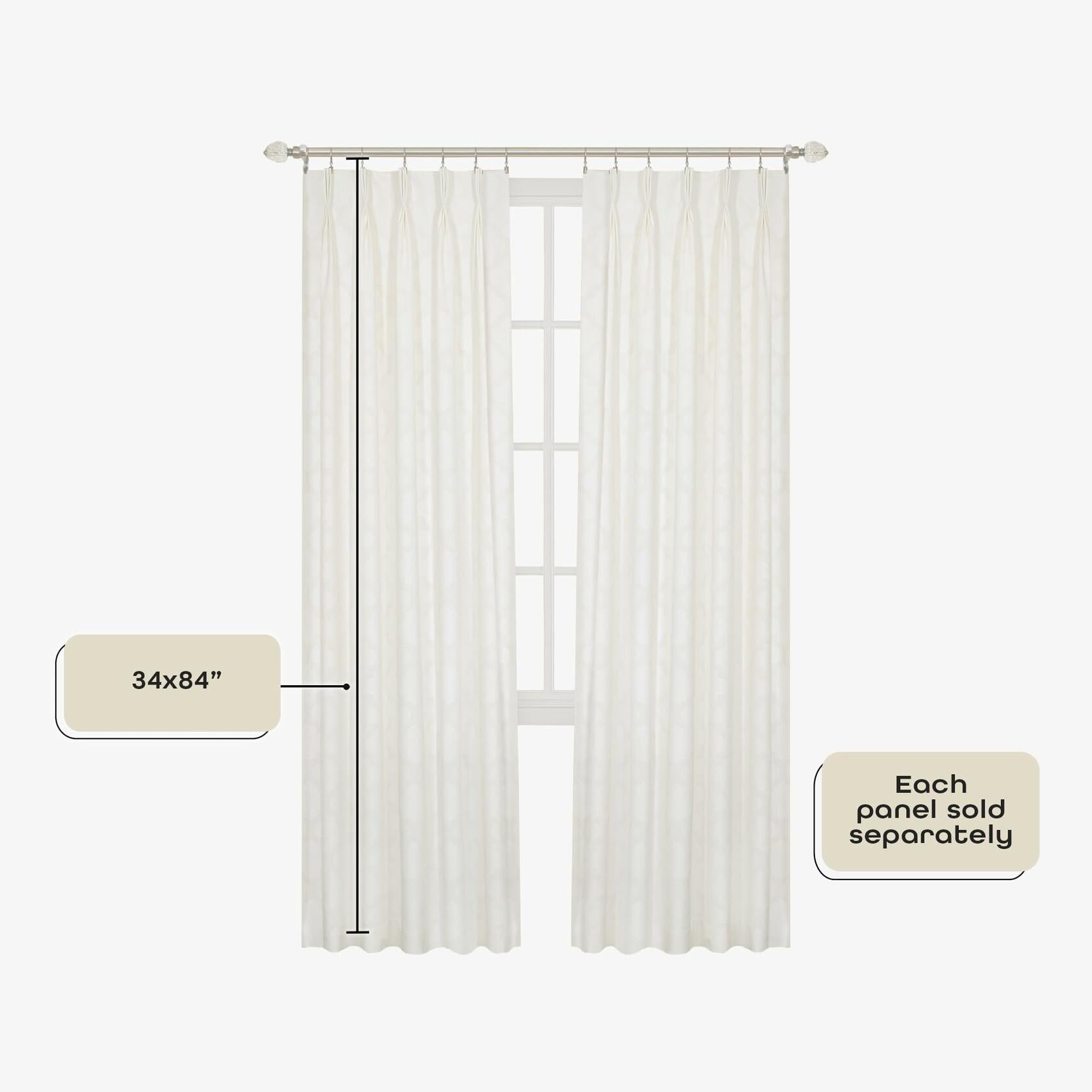 Windsor Room Darkening Pinch Pleat Panel Window Curtains - 34 x 84 Inch (Ivory) - Polyester Soft Window Panel Blackout Drapes - Pleated Window Shades for Bedroom & Living Room by Achim Home Decor
