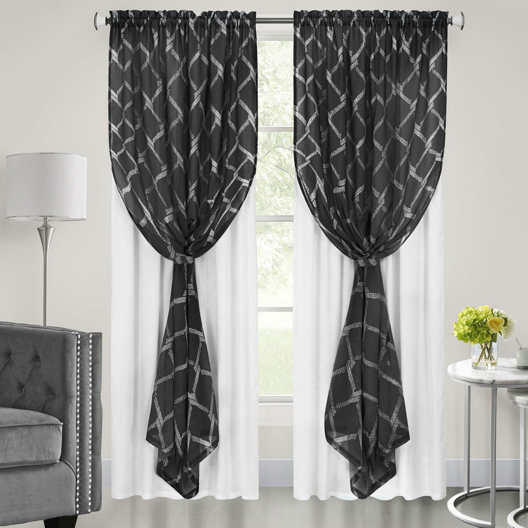 Achim Home Furnishings Bombay Double Layered Rod Pocket Window Curtain Panel, 52" x 63", Black