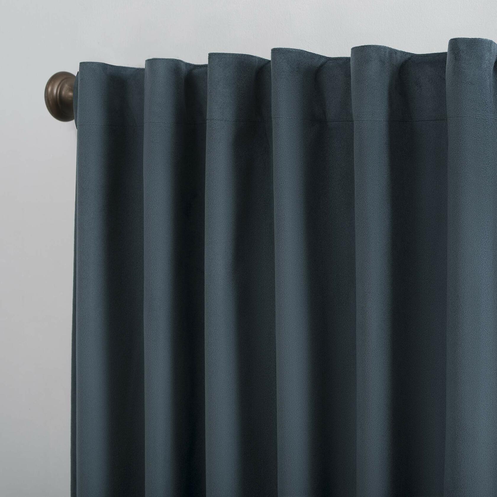 Sun Zero Hampshire Velvet Noise Reducing Thermal Extreme Total Blackout Back Tab Curtain Panel, 50" x 96", Teal