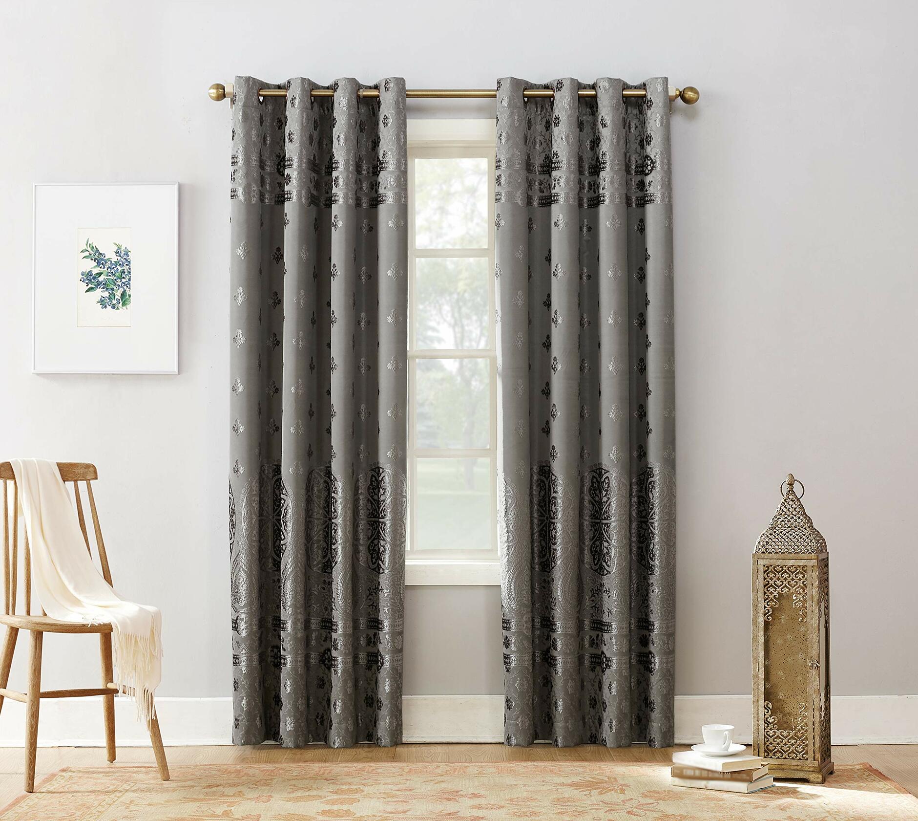 Sun Zero Elidah Medallion Bonded Velvet Thermal Extreme Total Blackout Grommet Curtain Panel, 50" x 84", Gray