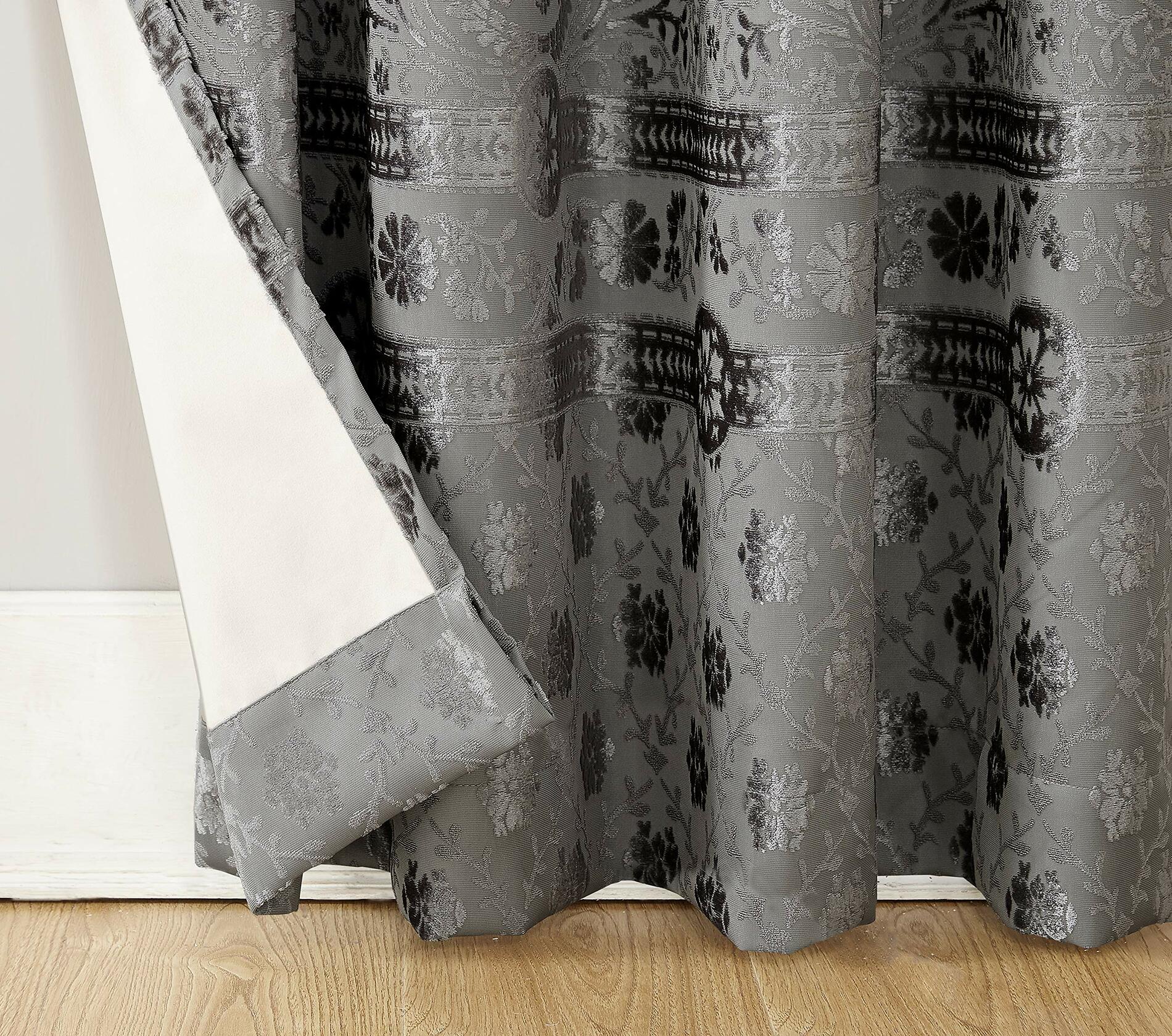 Sun Zero Elidah Medallion Bonded Velvet Thermal Extreme Total Blackout Grommet Curtain Panel, 50" x 84", Gray