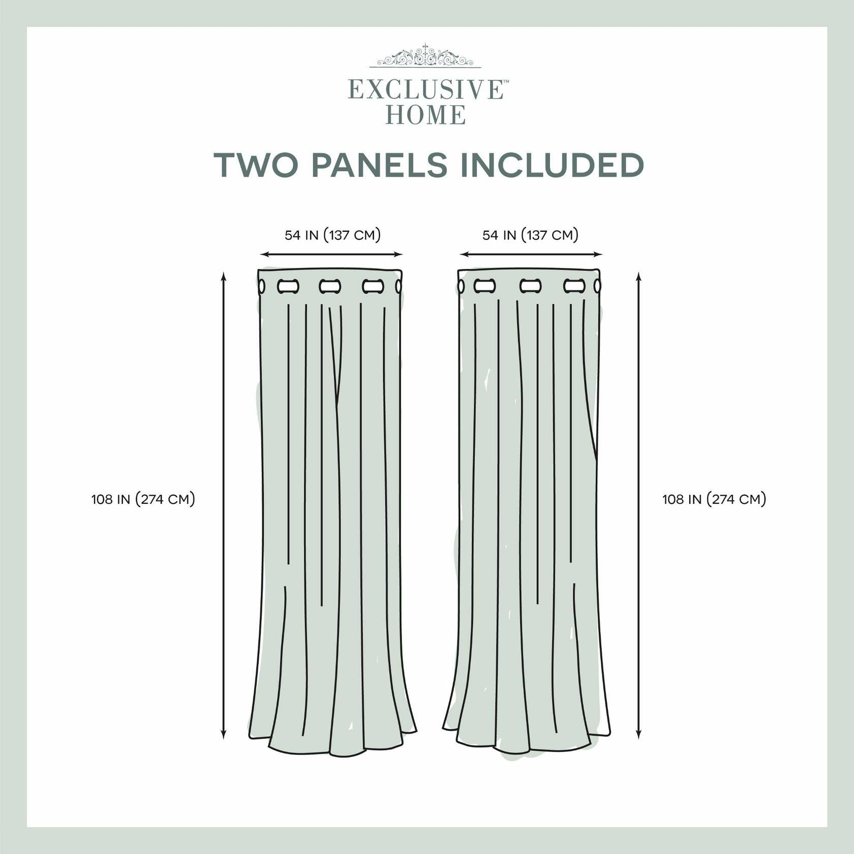 EXCLUSIVE HOME Squared Embellished Grommet Top Curtain Panel Pair, 54"x108", White