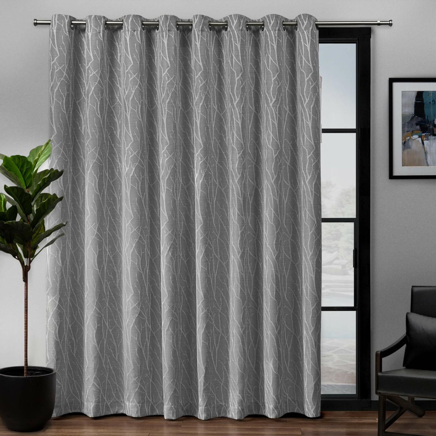 EXCLUSIVE HOME Forest Hill Patio Woven Room Darkening Blackout Grommet Top Single Curtain Panel, 108"x84", Ash Grey