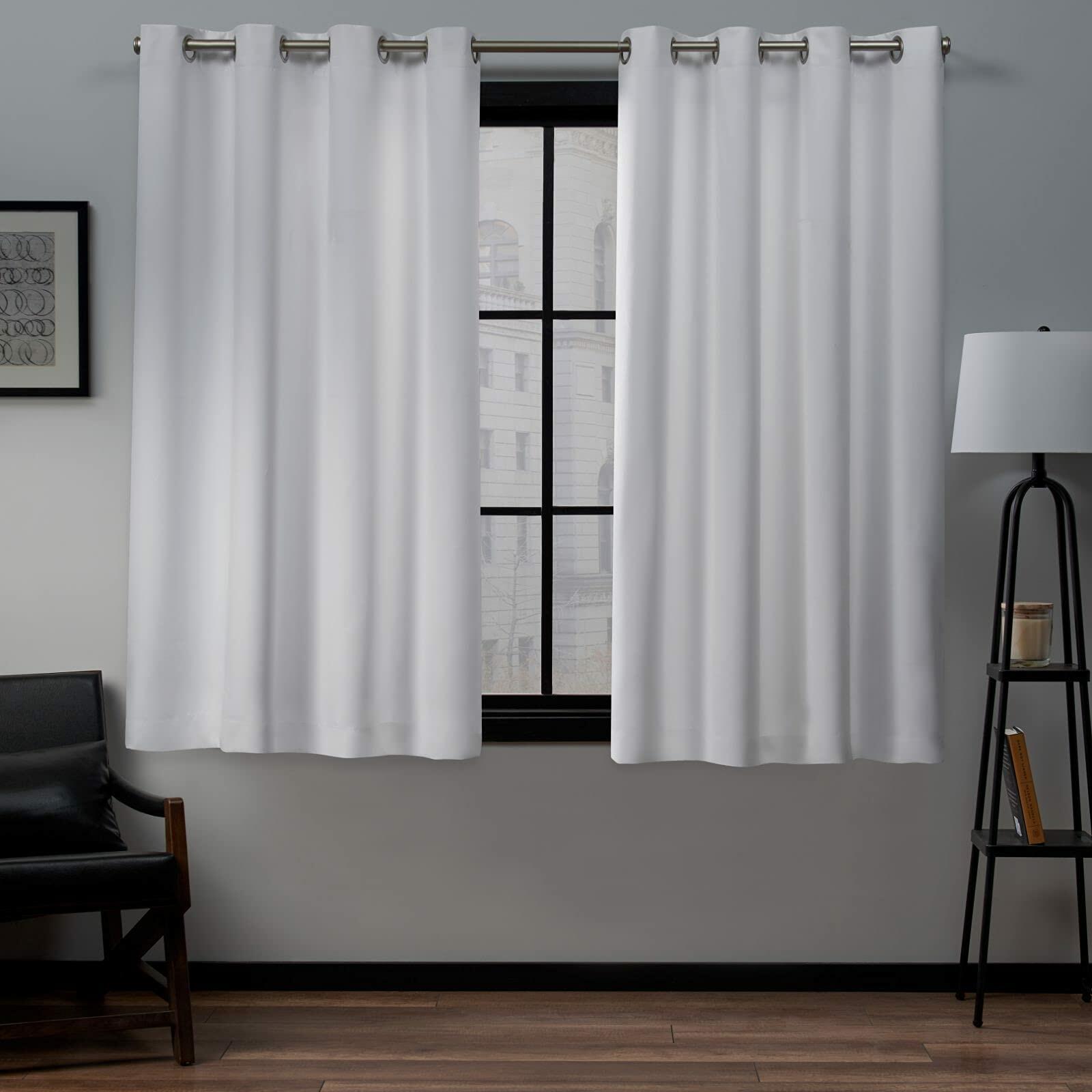 EXCLUSIVE HOME Academy Total Blackout Grommet Top Curtain Panel Pair, 52"x63", White