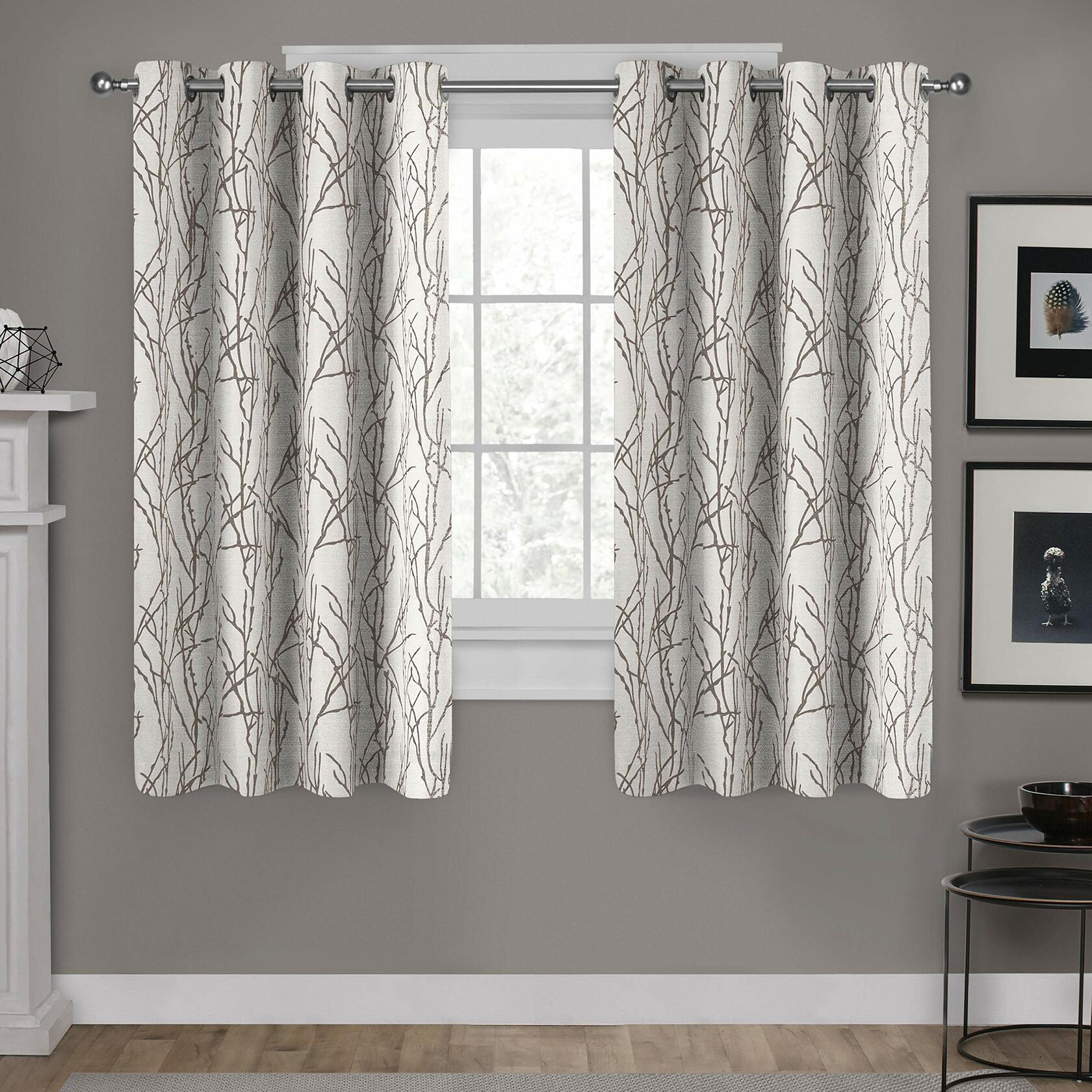 Exclusive Home Curtains - EH8271-02 2-63G Branches Linen Blend Window Curtain Panel Pair with Grommet Top, 54x63, Natural, 2 Piece