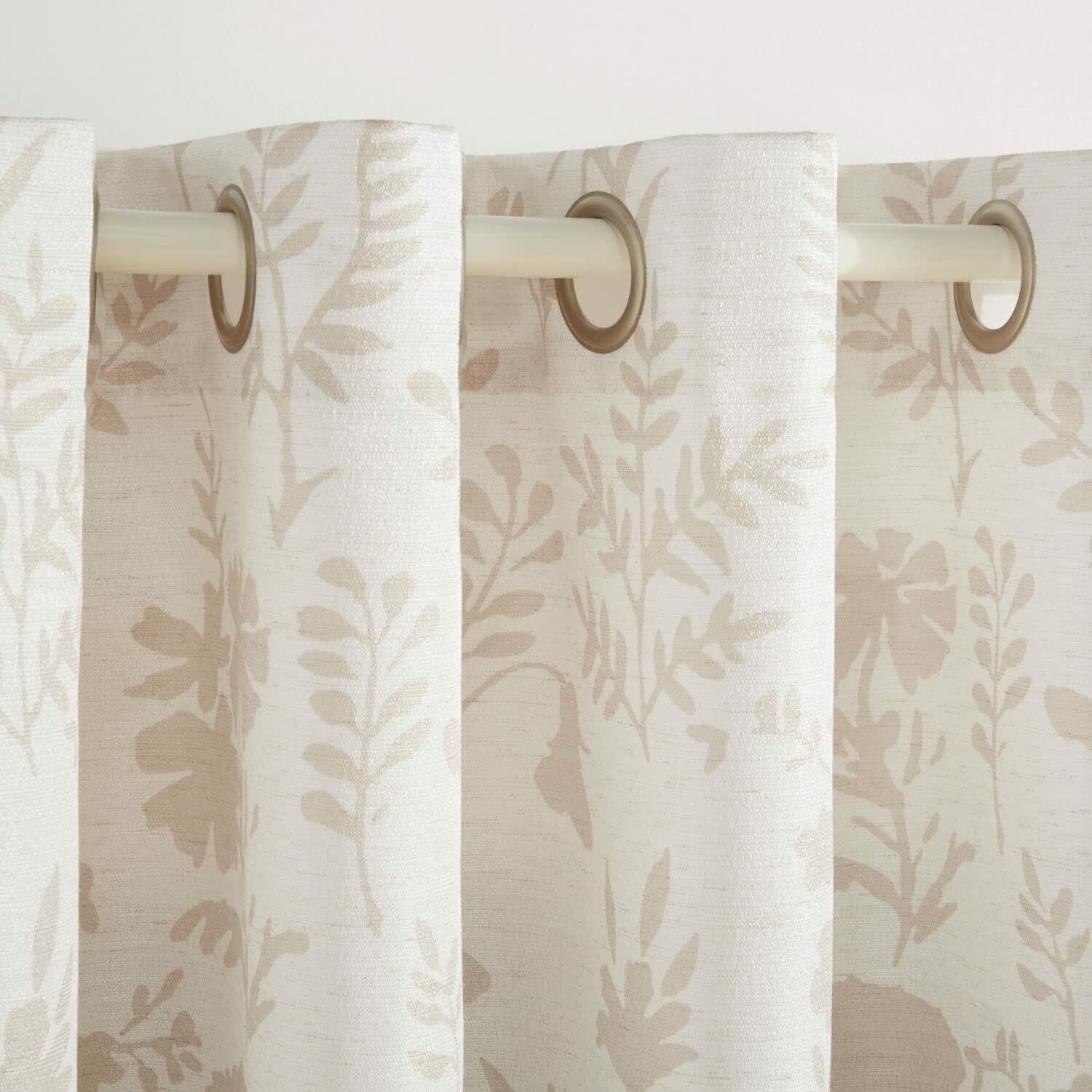 Exclusive Home Silhouette Floral Light Filtering Grommet Top Curtain Panel Pair, 54"x96", Natural, Set of 2
