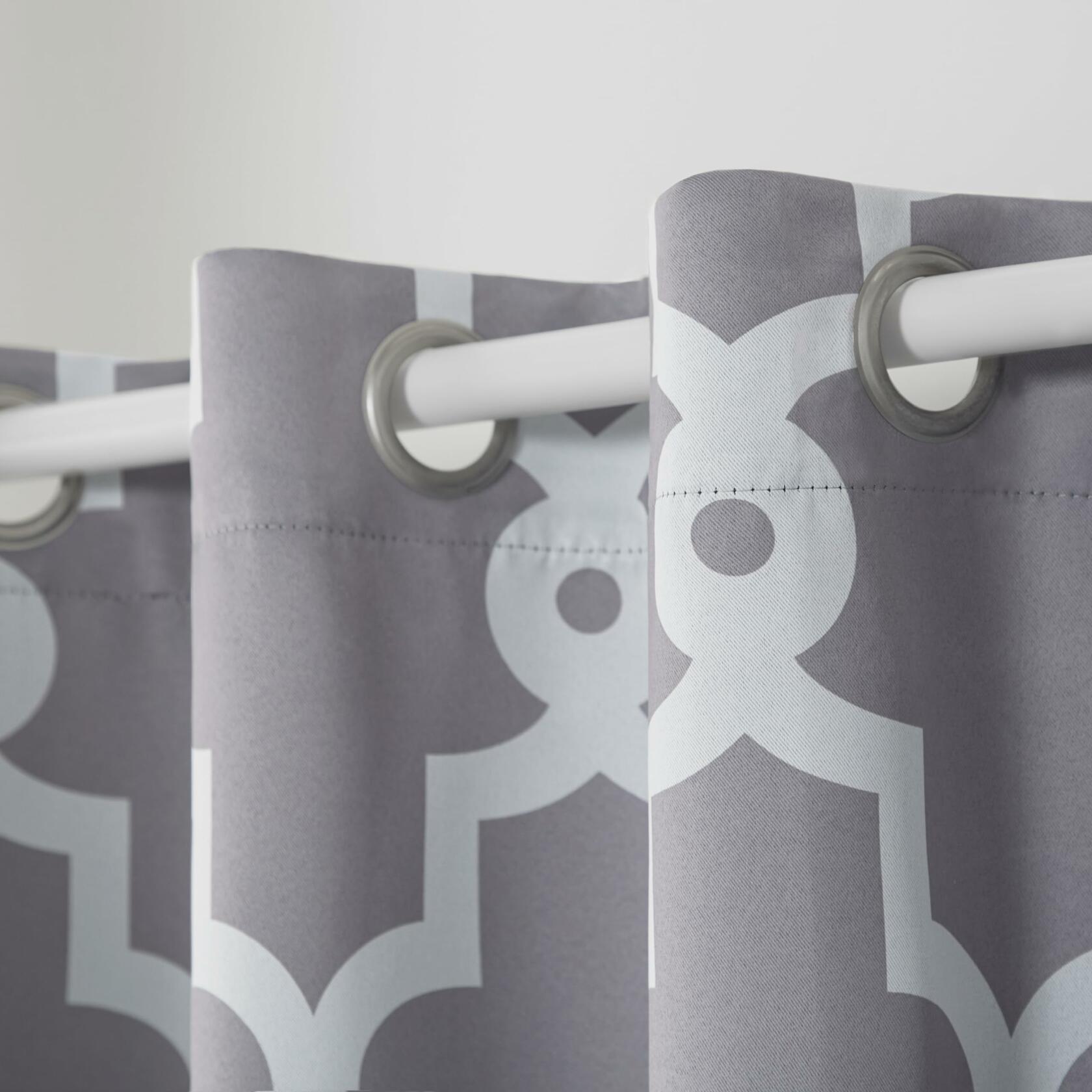 TOWN & COUNTRY EVERYDAY Ironwork Geo Trellis Sateen Indoor Curtains, Room Darkening Blackout, Grommet Top, Energy Efficient, 2-Pack Set, 52"x108", Silver