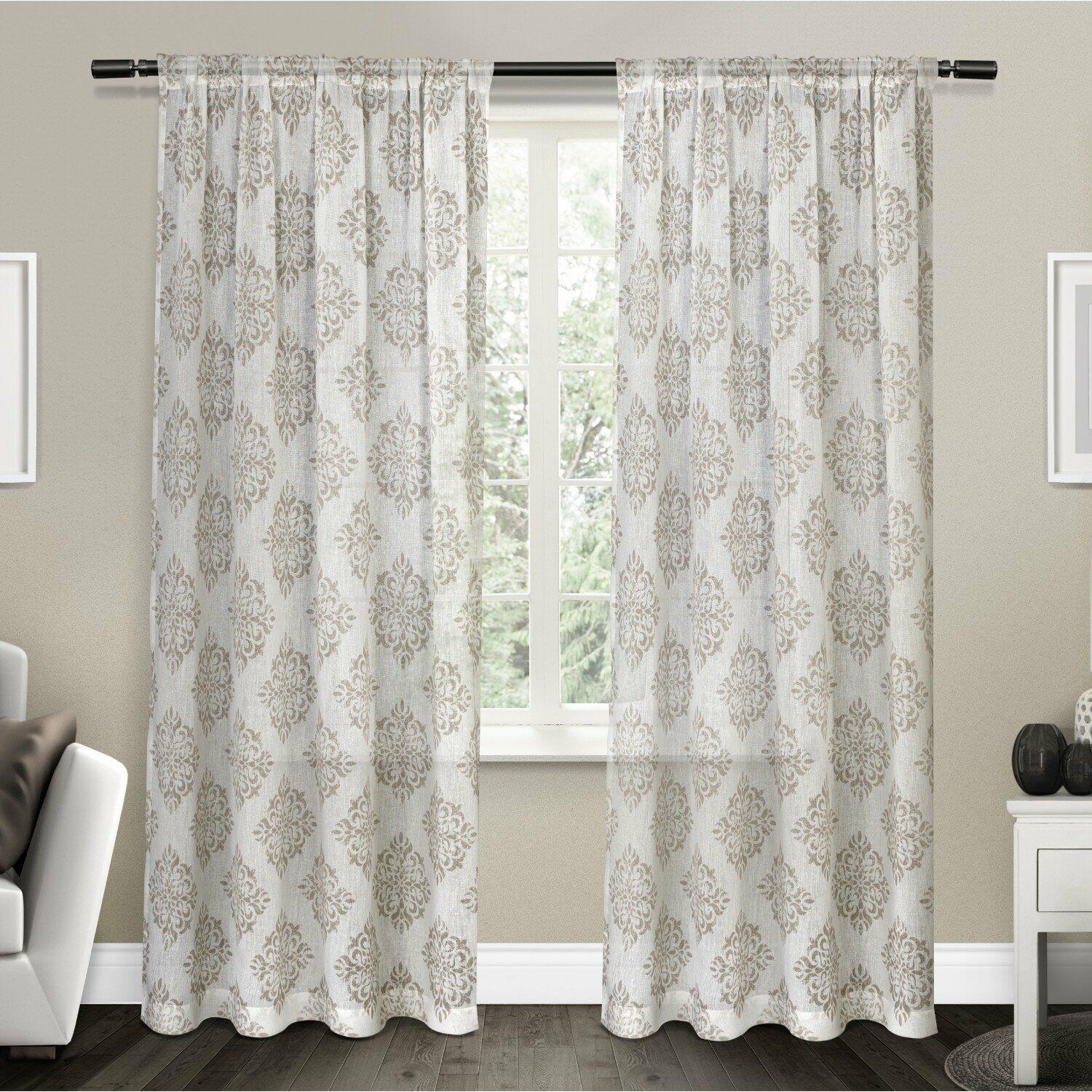 Exclusive Home Curtains EH8183-01 2-108R Nagano Medallion Belgian Linen Window Curtain Panel Pair with Rod Pocket, 54x108, Taupe, 2 Count