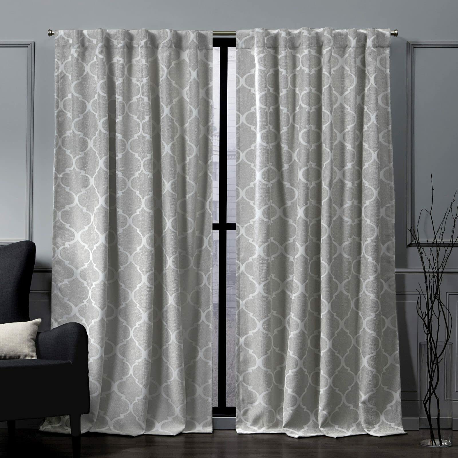 Nicole Miller Treillage Woven Blackout Hidden Tab Top Curtain Panel, Dove Grey, 52x84, 2 Piece