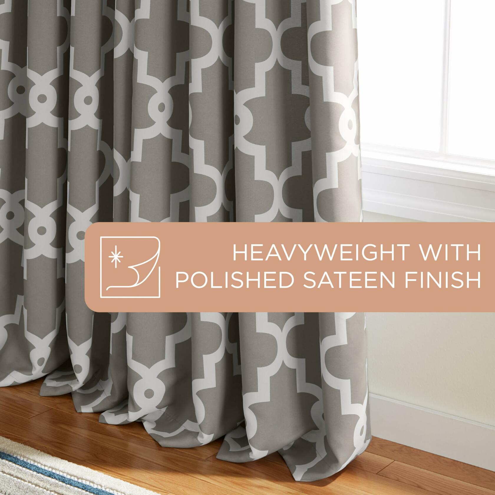 TOWN & COUNTRY EVERYDAY Ironwork Geo Trellis Sateen Indoor Curtains, Room Darkening Blackout, Grommet Top, Energy Efficient, 2-Pack Set, 52"x108", Silver