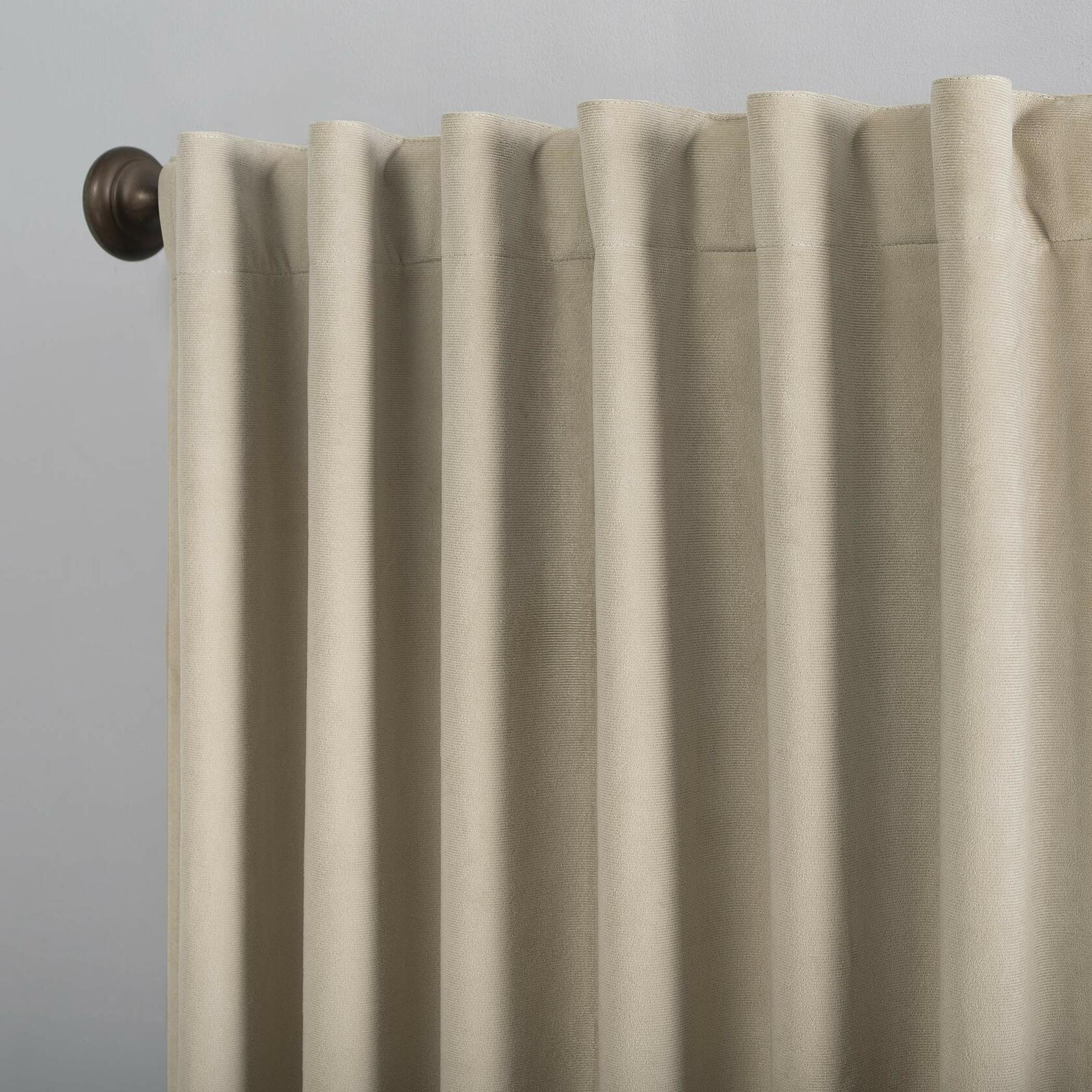 Sun Zero Hampshire Velvet Noise Reducing Thermal Extreme Total Blackout Back Tab Curtain Panel, 50" x 96", Ecru Off-White