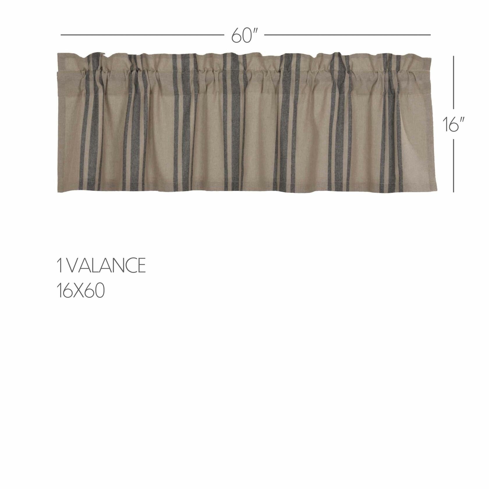 VHC Brands Grain Sack Charcoal Black Stripe Farmhouse Kitchen Curtain Valance 16x60