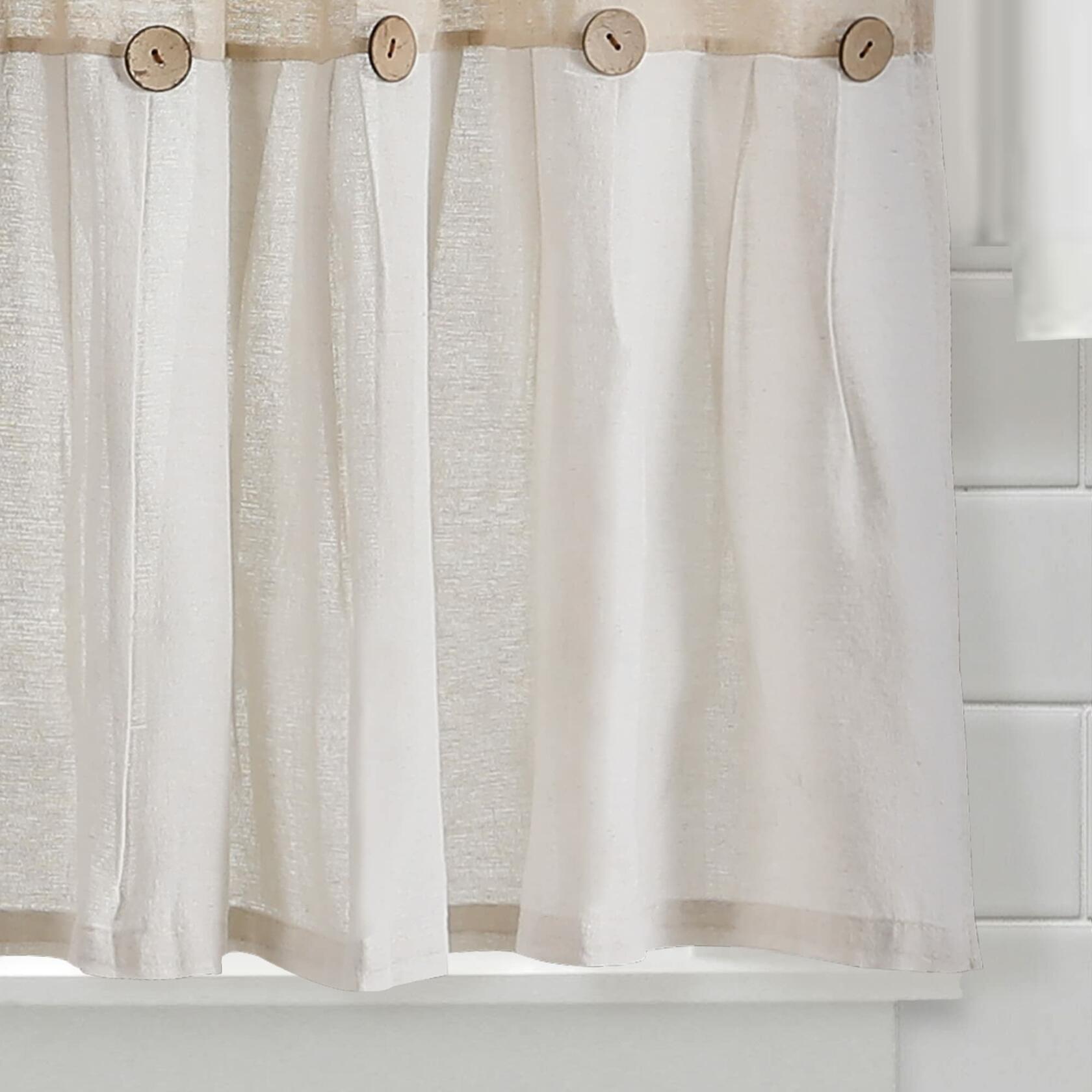 Lush Decor Linen Button Farmhouse Kitchen Tier Curtain Set, Pair, 29" W x 24" L, Linen