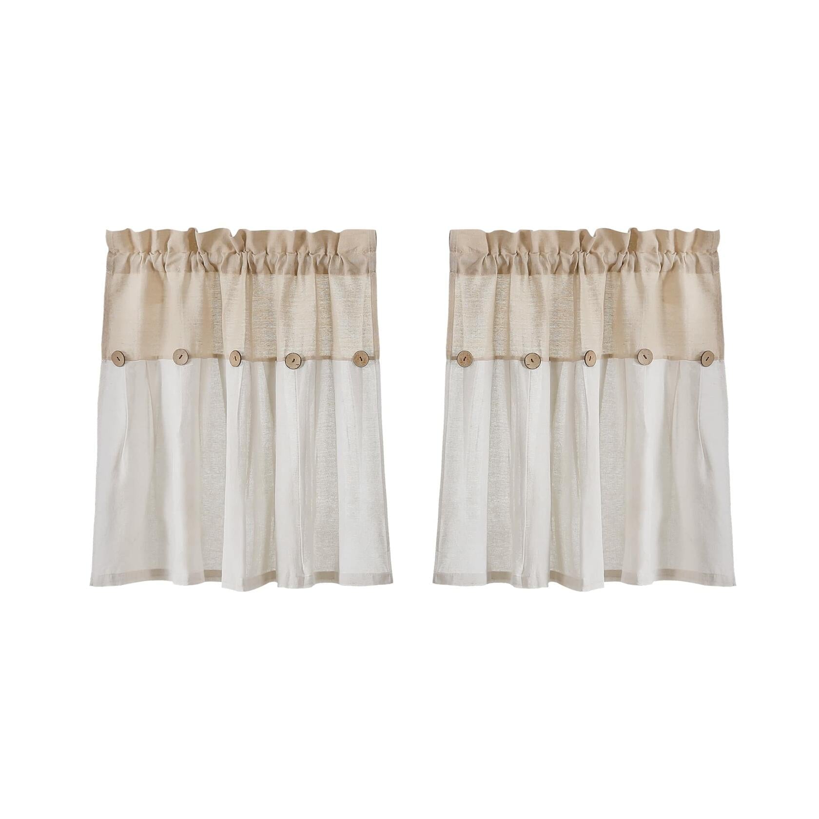 Lush Decor Linen Button Farmhouse Kitchen Tier Curtain Set, Pair, 29" W x 24" L, Linen