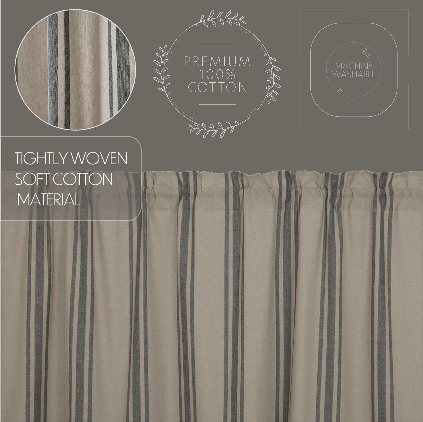 VHC Brands Grain Sack Charcoal Black Stripe Farmhouse Kitchen Curtain Valance 16x60