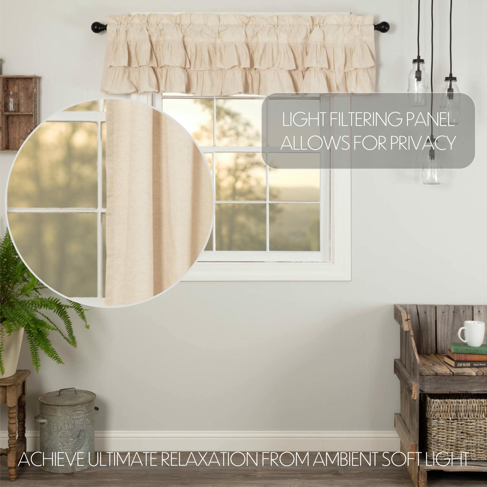 VHC Brands Simple Life Flax Solid Color Cotton Linen Blend Farmhouse Kitchen Curtains Rod Pocket Hanging Loops 16x72 Valance, Natural Creme White