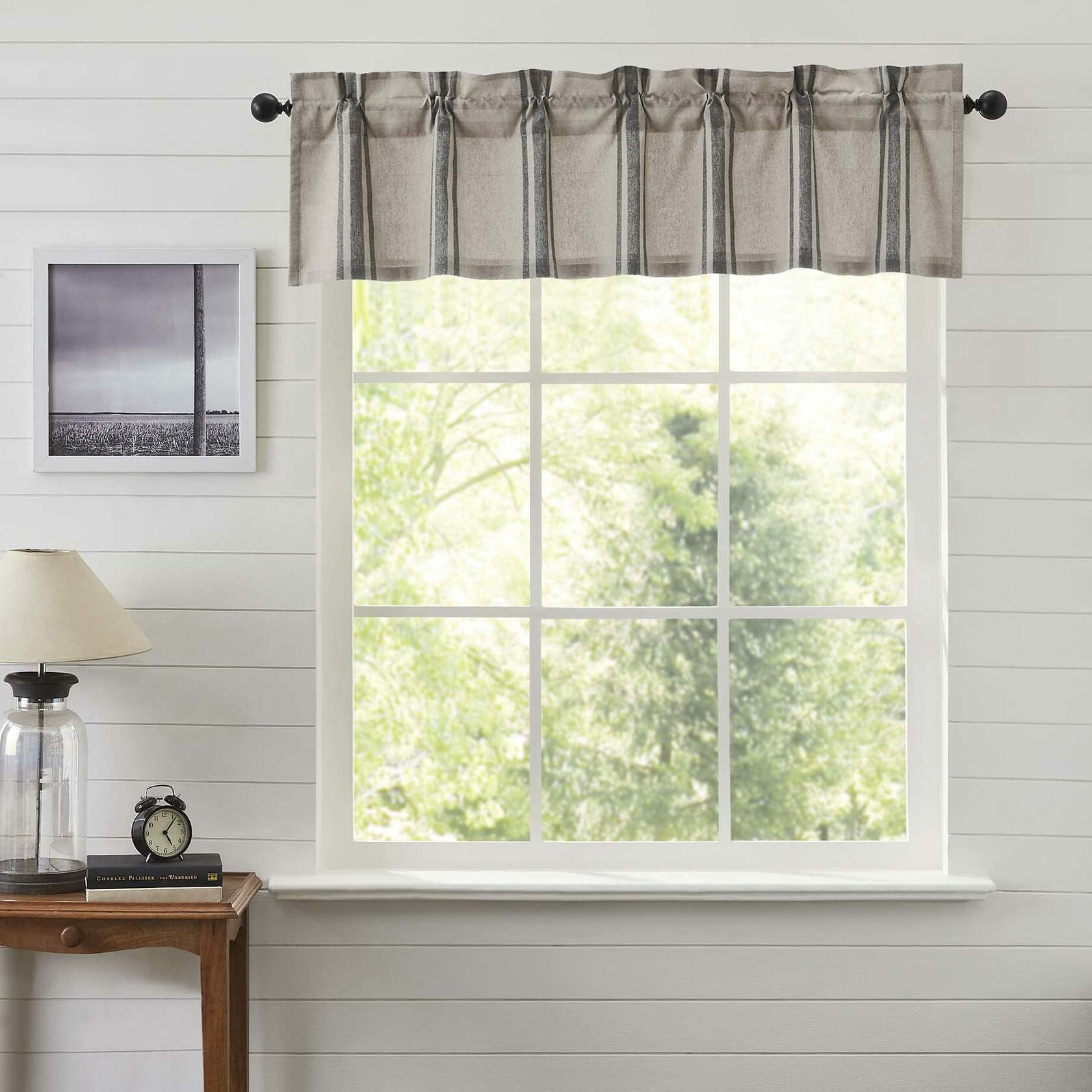 VHC Brands Grain Sack Charcoal Black Stripe Farmhouse Kitchen Curtain Valance 16x60