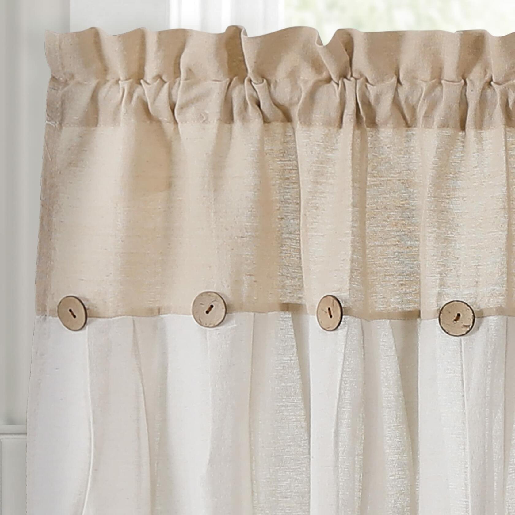 Lush Decor Linen Button Farmhouse Kitchen Tier Curtain Set, Pair, 29" W x 24" L, Linen