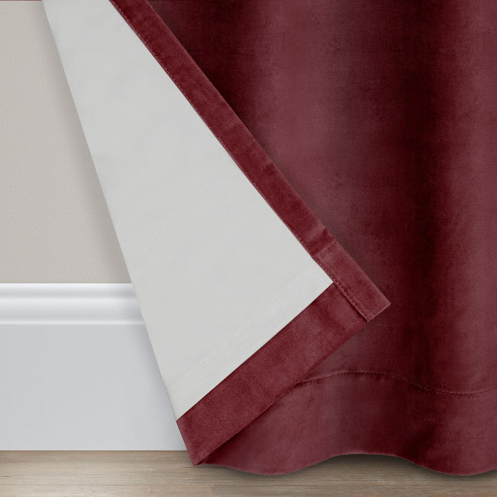 Eclipse Luxury Cotton Velvet 100% Blackout Rod Pocket Back Tab 96" x 50" Curtain Window Panel in Port