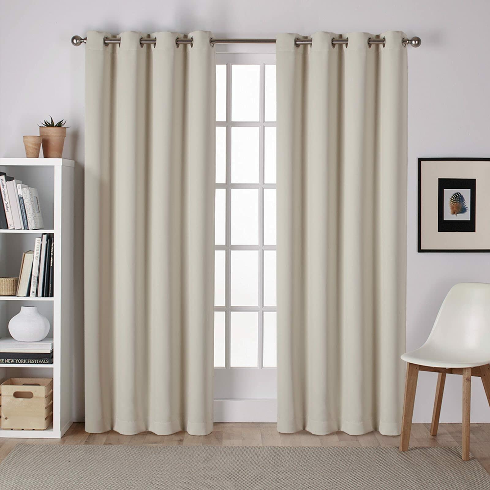 EXCLUSIVE HOME Sateen Twill Woven Room Darkening Blackout Grommet Top Curtain Panel Pair, 52"x96", Linen