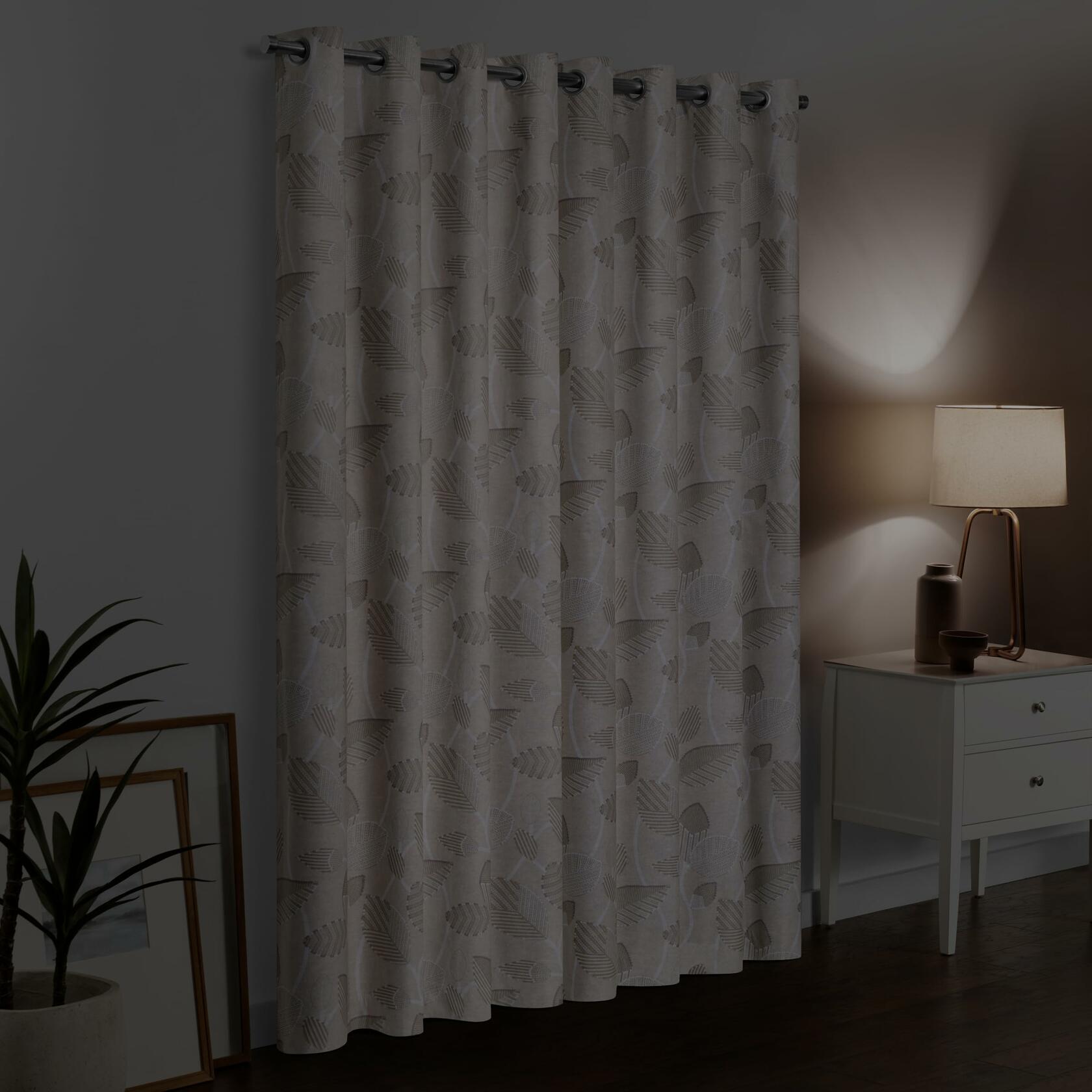 Eclipse 100% Blackout Curtain, Larissa Leaf Grommet Curtain, 84 in Long x 50 in Wide, Patterned 100% Blackout Curtain, Thermal Insulated Curtain for Living Room or Bedroom, 1 Window Curtain, Linen