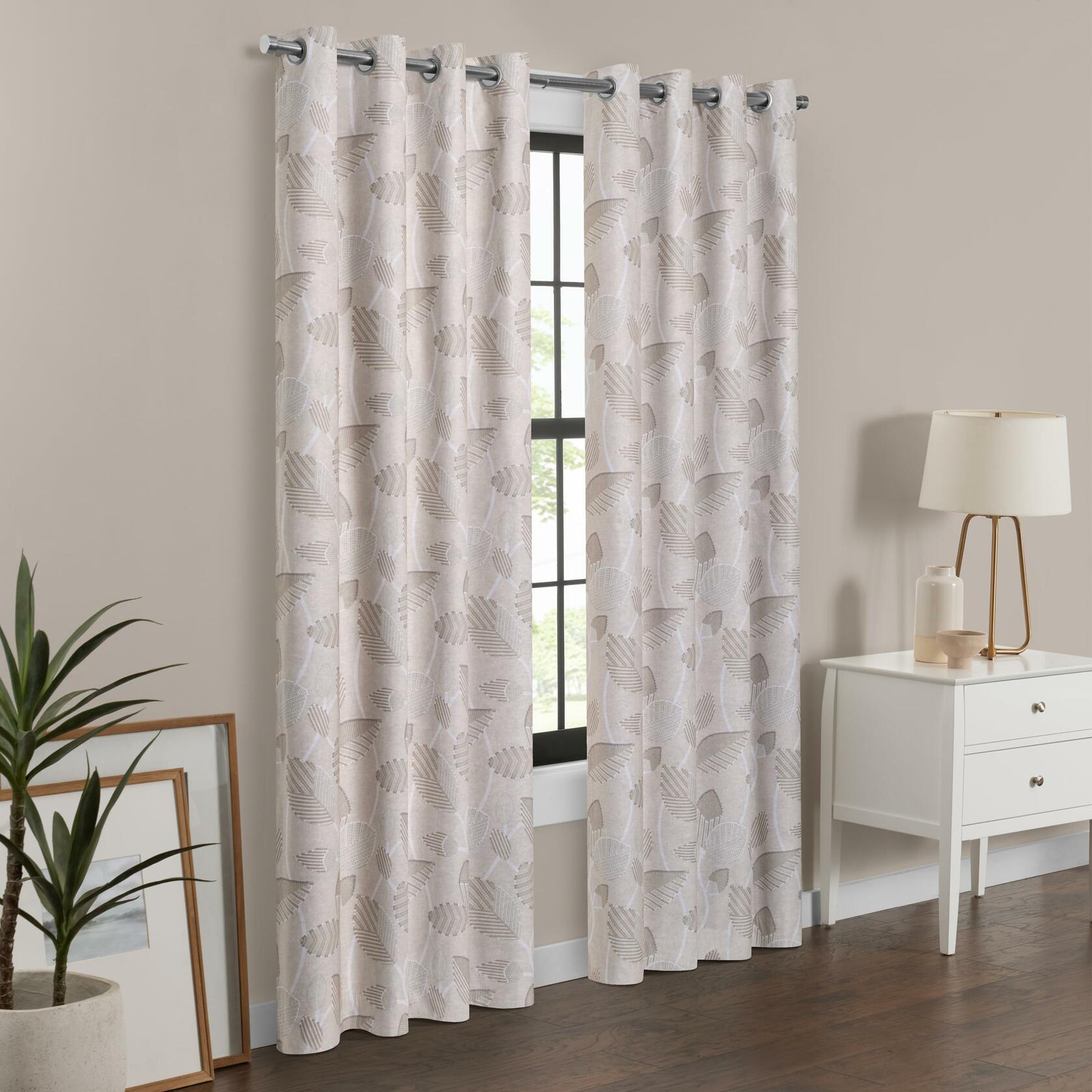 Eclipse 100% Blackout Curtain, Larissa Leaf Grommet Curtain, 84 in Long x 50 in Wide, Patterned 100% Blackout Curtain, Thermal Insulated Curtain for Living Room or Bedroom, 1 Window Curtain, Linen