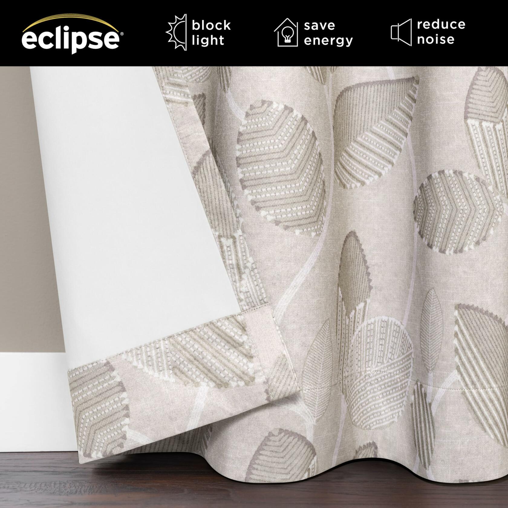 Eclipse 100% Blackout Curtain, Larissa Leaf Grommet Curtain, 84 in Long x 50 in Wide, Patterned 100% Blackout Curtain, Thermal Insulated Curtain for Living Room or Bedroom, 1 Window Curtain, Linen