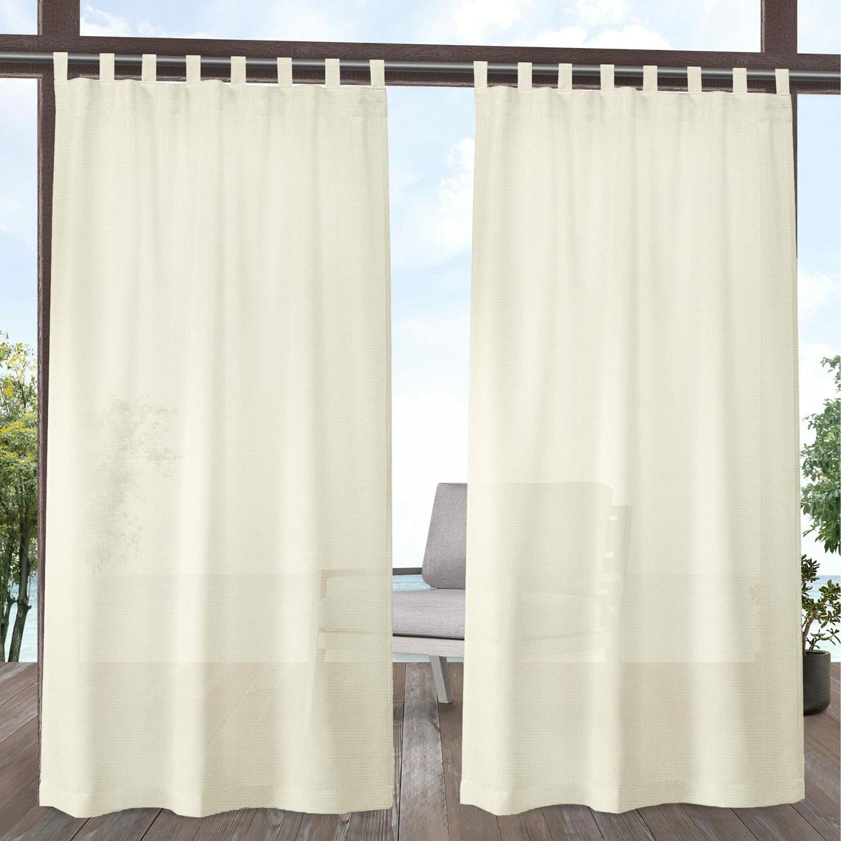 Exclusive Home Miami Semi-Sheer Indoor/Outdoor Hook-and-Loop Tab Top Curtain Panel Pair, 54"x96", Ivory