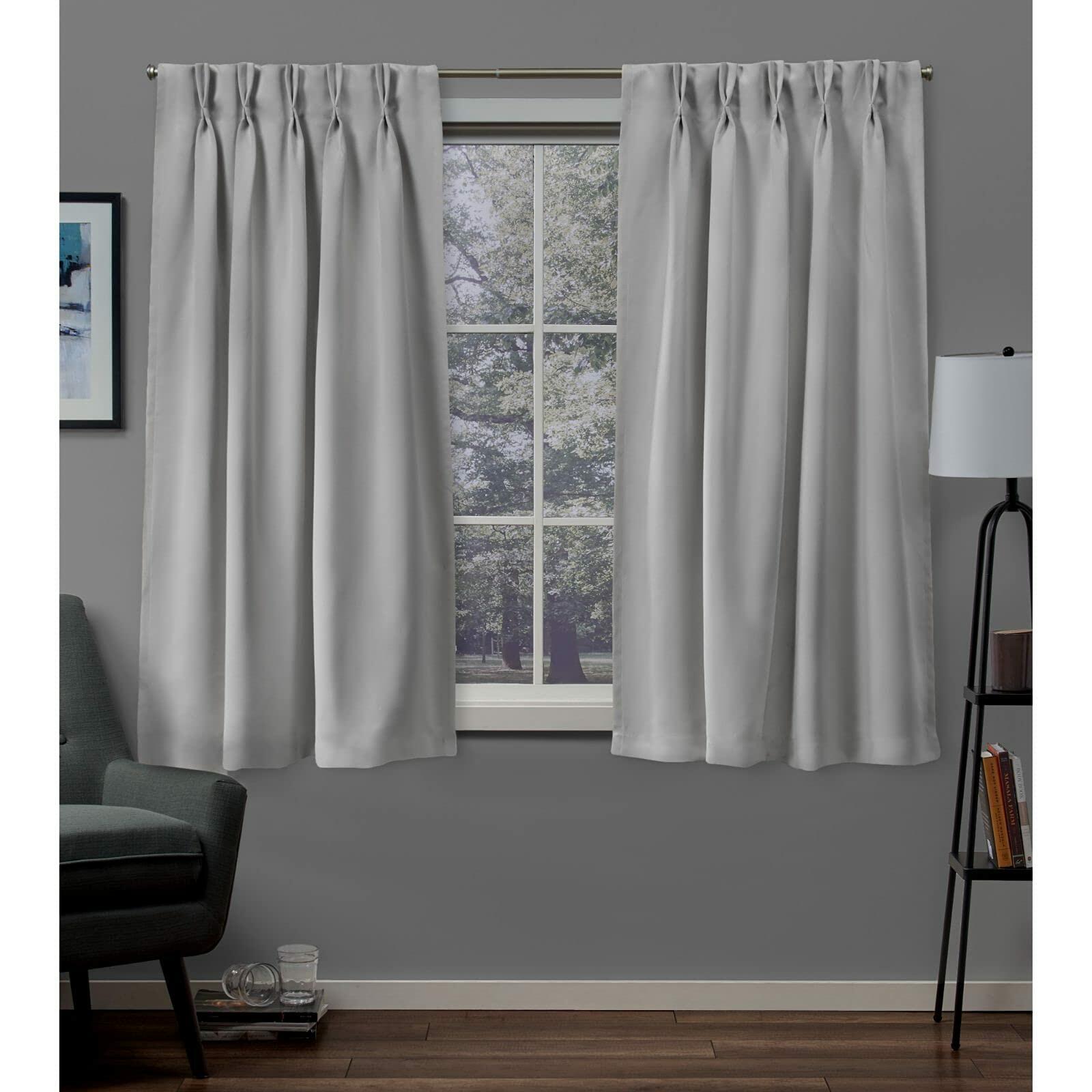 EXCLUSIVE HOME Sateen Twill Woven Room Darkening Blackout Pinch Pleat/Hidden Tab Top Curtain Panel Pair, 63" Length, Silver