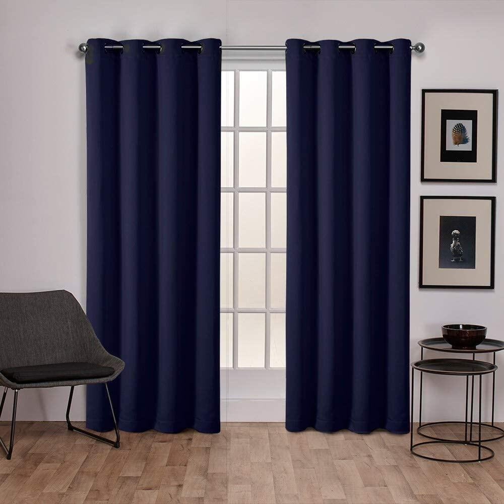 EXCLUSIVE HOME Sateen Twill Woven Room Darkening Blackout Grommet Top Curtain Panel Pair, 52"x96", Peacoat Blue