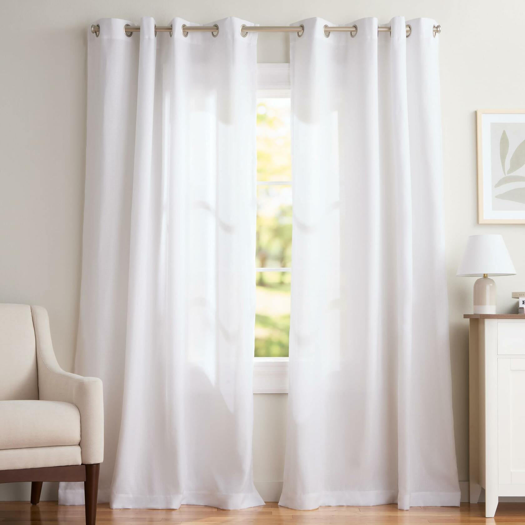 Exclusive Home Loha Linen Grommet Top Curtain Panel Pair, 54"x120", Winter White