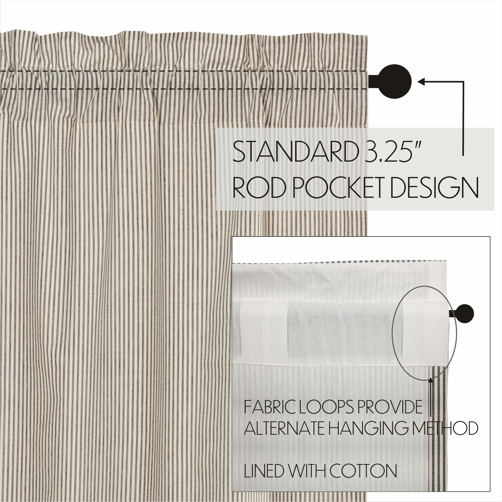 VHC Brands Hatteras Seersucker Ticking Striped Cotton Americana Curtains Rod Pocket Drawstring Ties Prairie Panel Pair, 84x36x18, Denim Blue