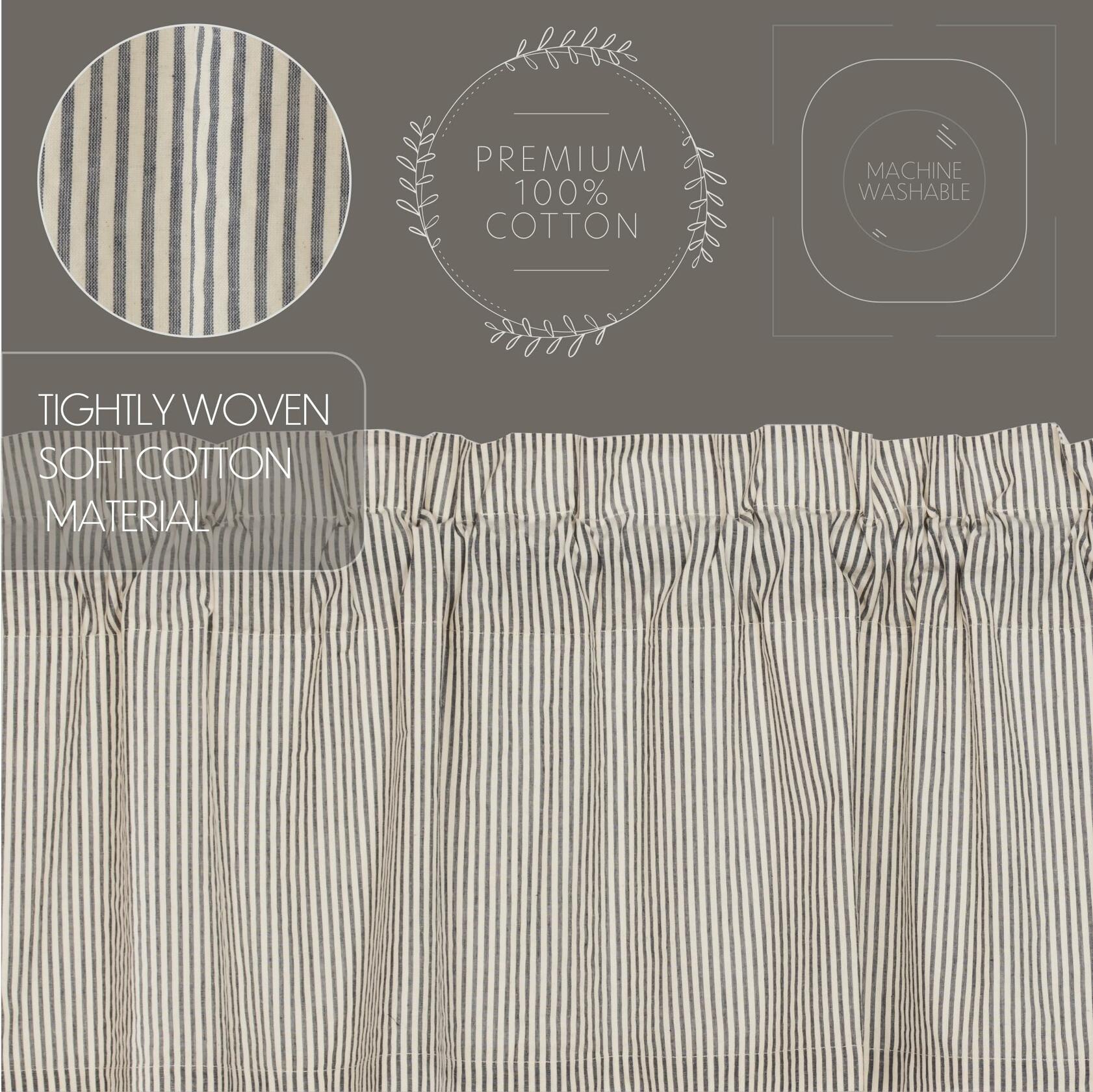 VHC Brands Hatteras Seersucker Ticking Striped Cotton Americana Curtains Rod Pocket Drawstring Ties Prairie Panel Pair, 84x36x18, Denim Blue