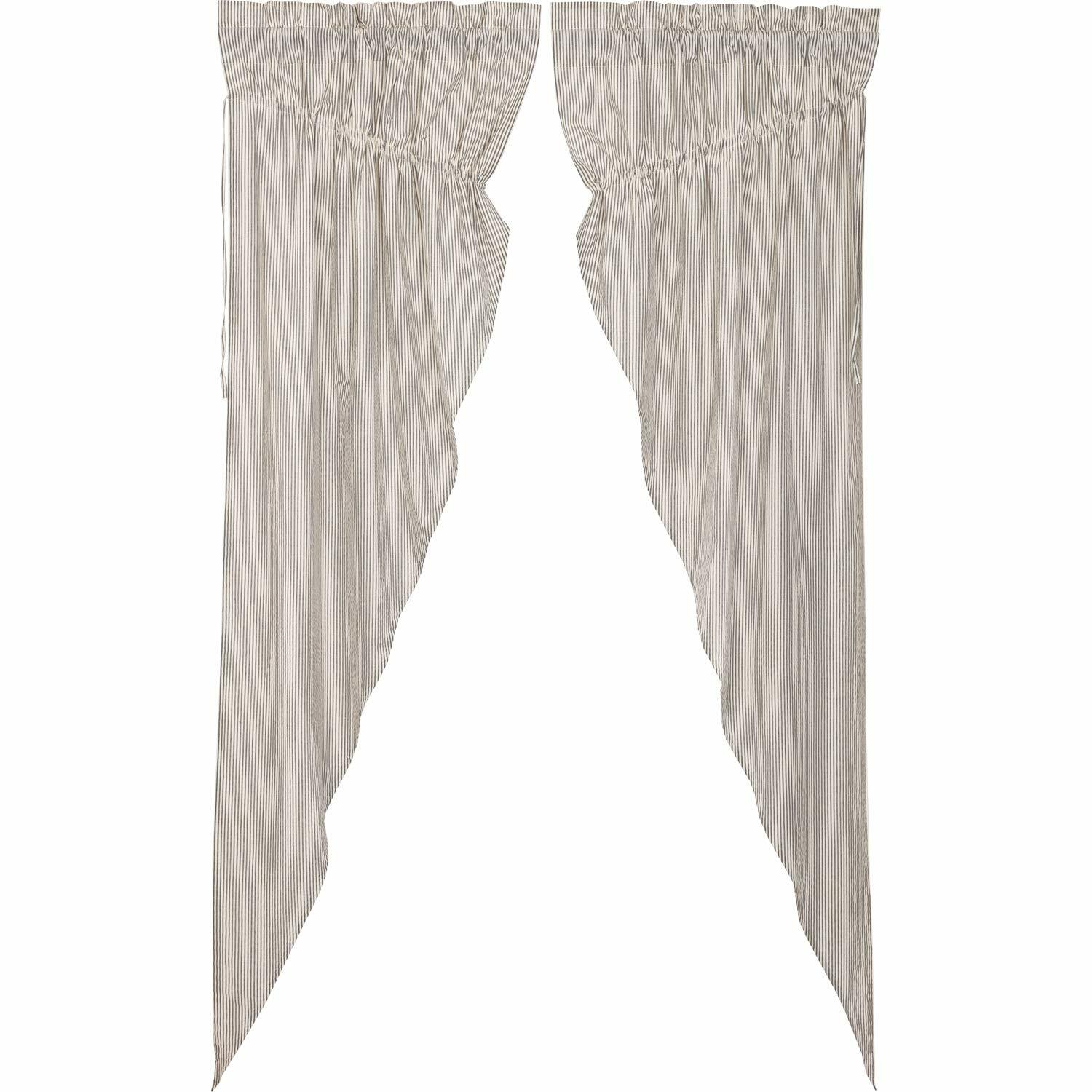 VHC Brands Hatteras Seersucker Ticking Striped Cotton Americana Curtains Rod Pocket Drawstring Ties Prairie Panel Pair, 84x36x18, Denim Blue